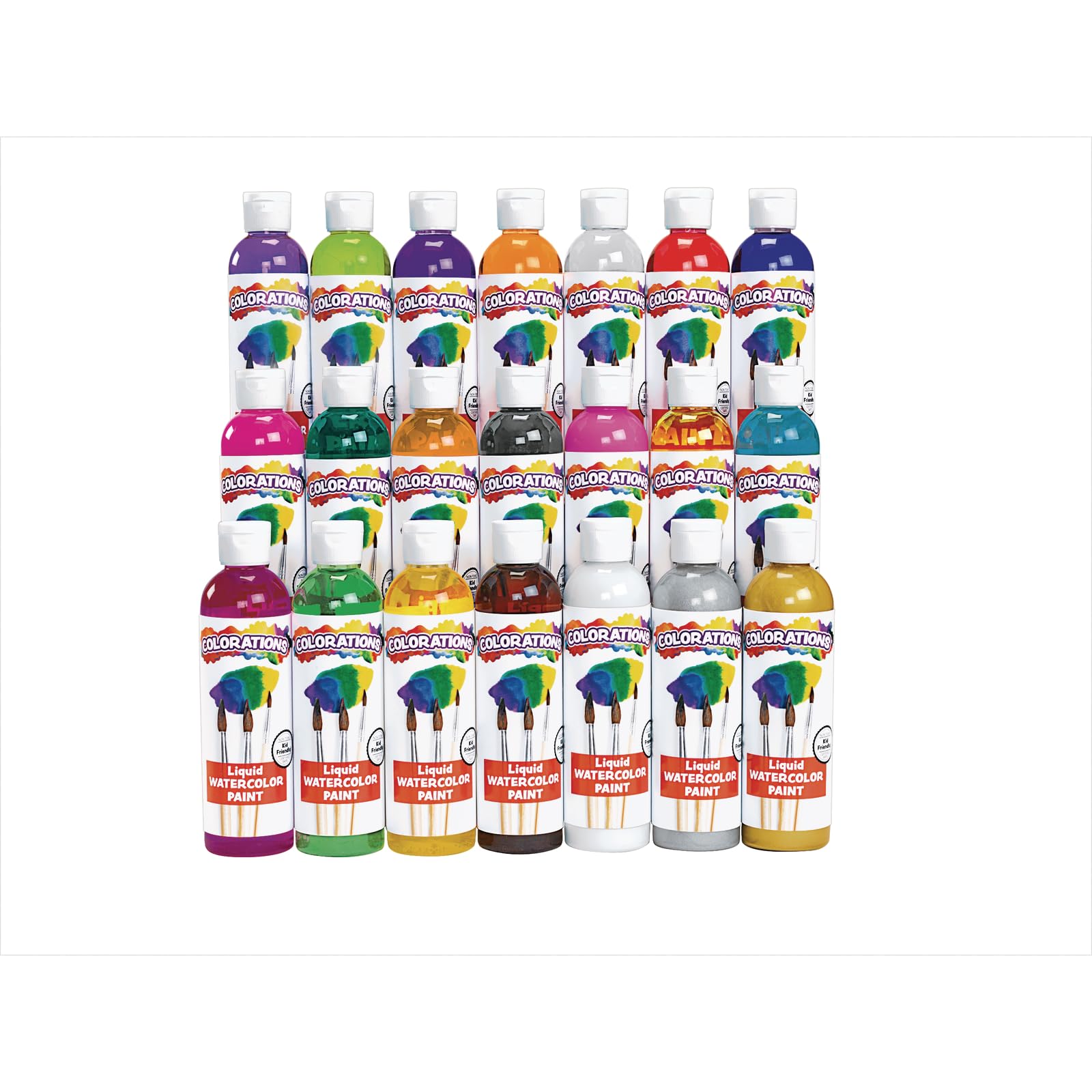 Vibrant Liquid Watercolor Paints - 8oz Bottles (21-Pack) | Non-Toxic Art Supplies for Kids, Classroom & DIY Crafts | Perfect for Painting, Calligraphy, Fabric Dyeing & School Projects