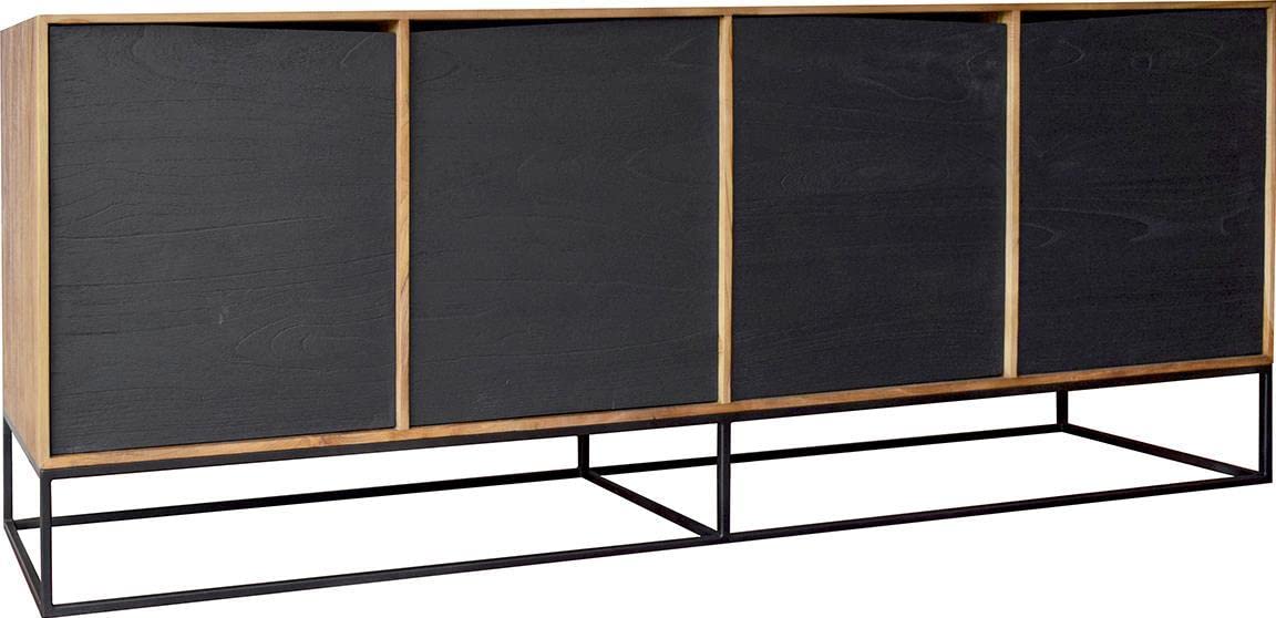 Nicole Teak Sideboard with Antique Black Iron Accents - Solid Hardwood Buffet Cabinet for Dining Room, Living Room & Entryway Storage