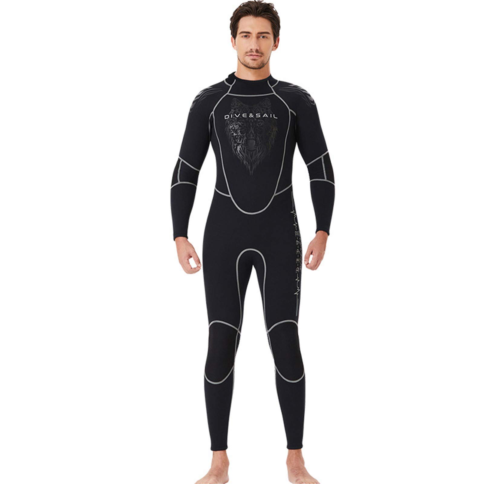 ZIPSAK 3mm Neoprene Full Body Wetsuit for Men & Women - Long Sleeve One Piece Diving Suit, Surfing & Scuba Rashguard Swimsuit (Gray, Medium) - Ideal for Swimming, Snorkeling & Water Sports