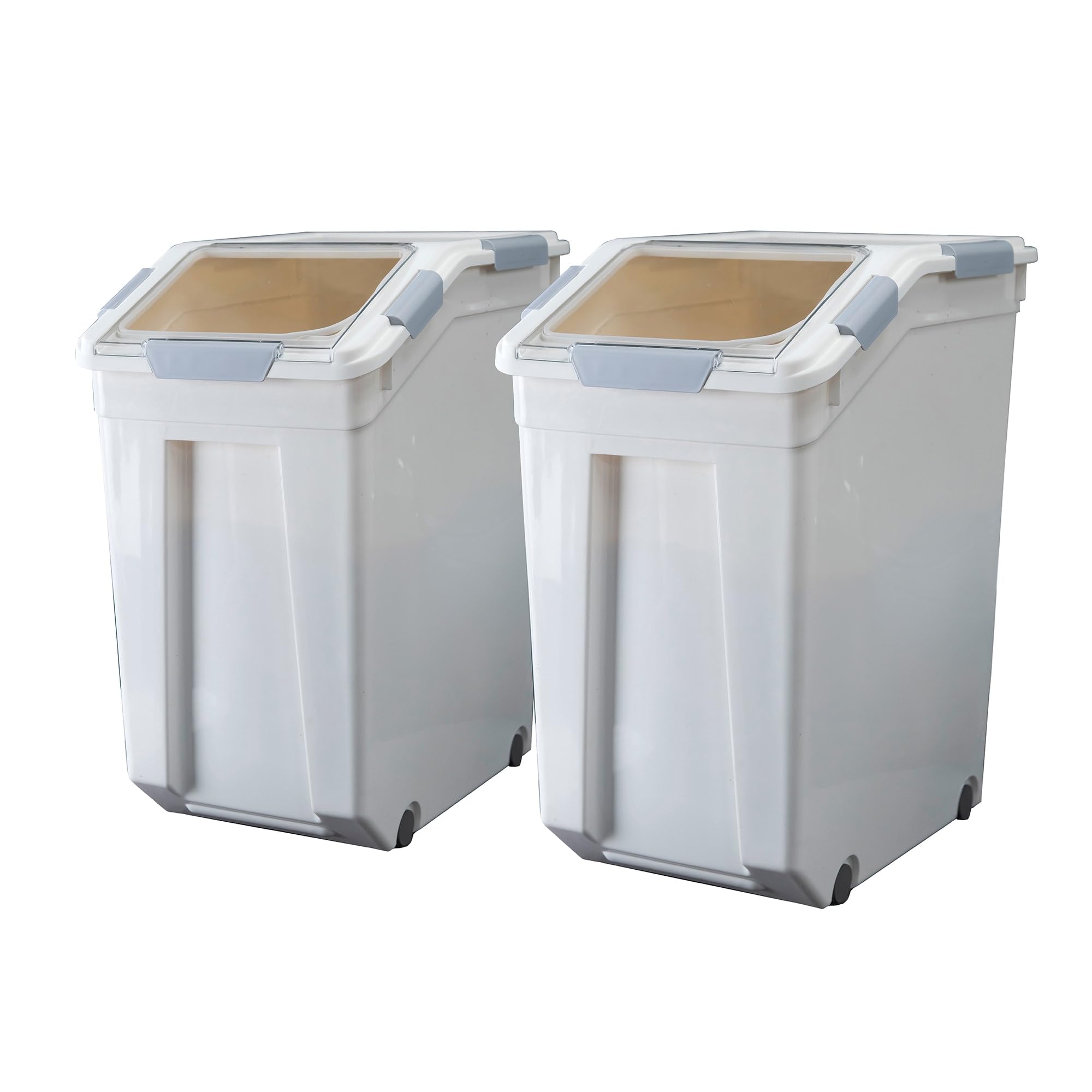 HANAMYA 32.5 Liter (35 lbs) BPA-Free Pet Food Storage Container with Measuring Cup - Airtight Dry Food Bin for Dog Food, Cat Food, Rice, Grain & Flour - White & Gray (2 Pack) - Perfect for Kitchen Pantry Organization & Pet Food Storage