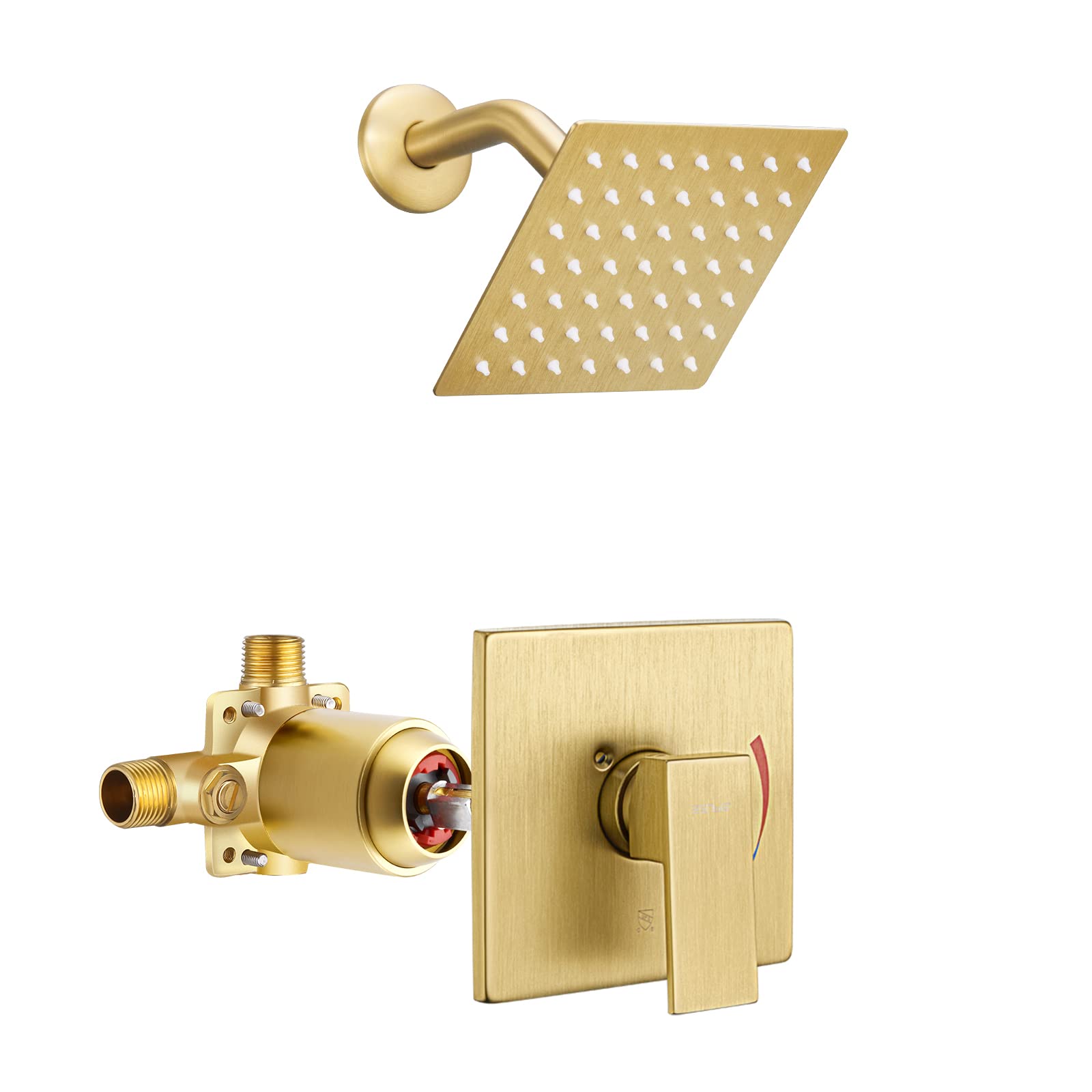 Esnbia Luxury Shower Faucet Set with 6-Inch Rainfall Shower Head - Brushed Gold Finish Single Handle Bathroom Trim Kit (Valve Included) - Perfect for Modern Bathroom Renovation & Spa-Like Shower Experience