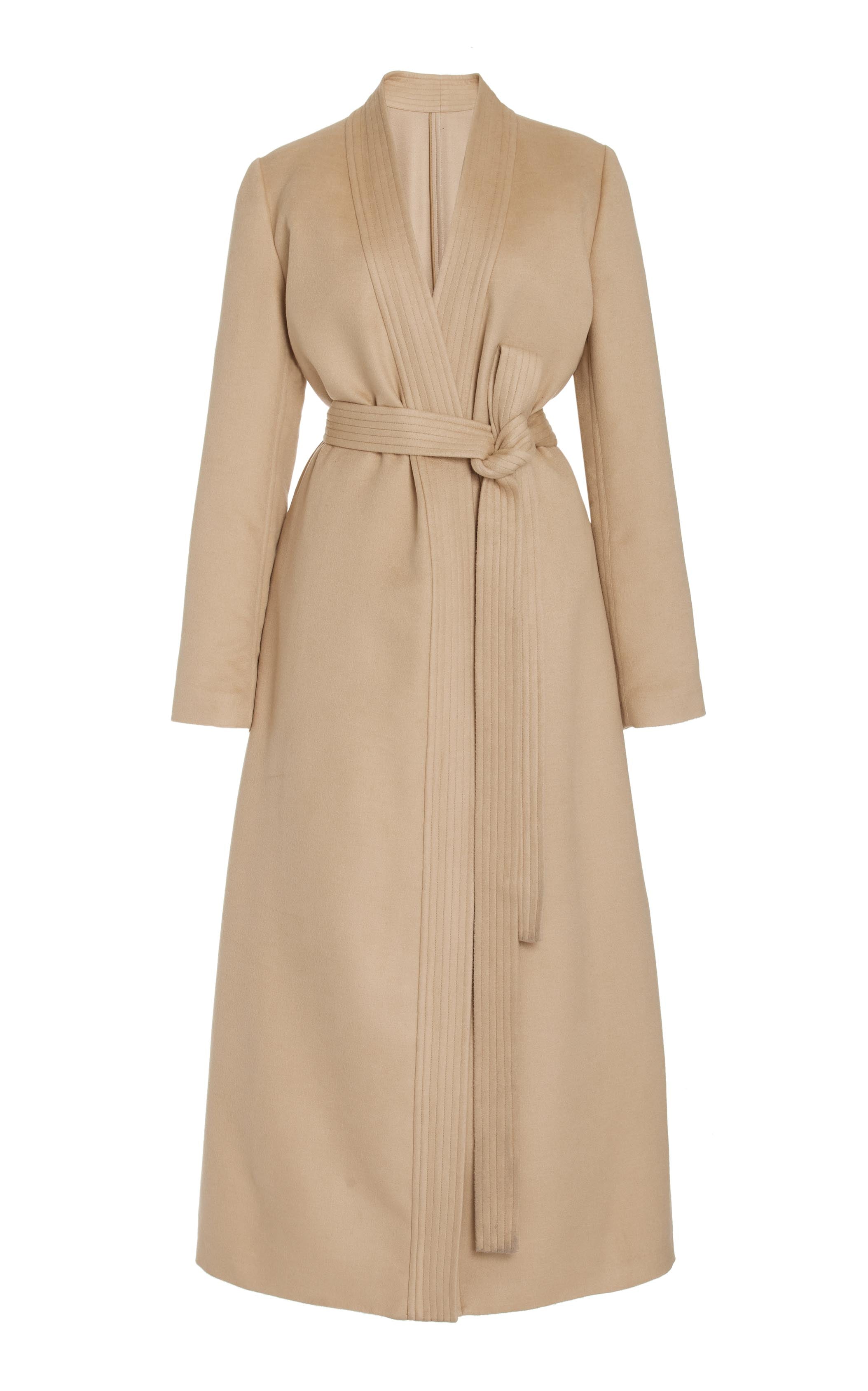 Devon Wrap Coat Women's Winter Silk Trench Coat in Camel - Elegant Outerwear for Office, Date Night & Holiday Parties