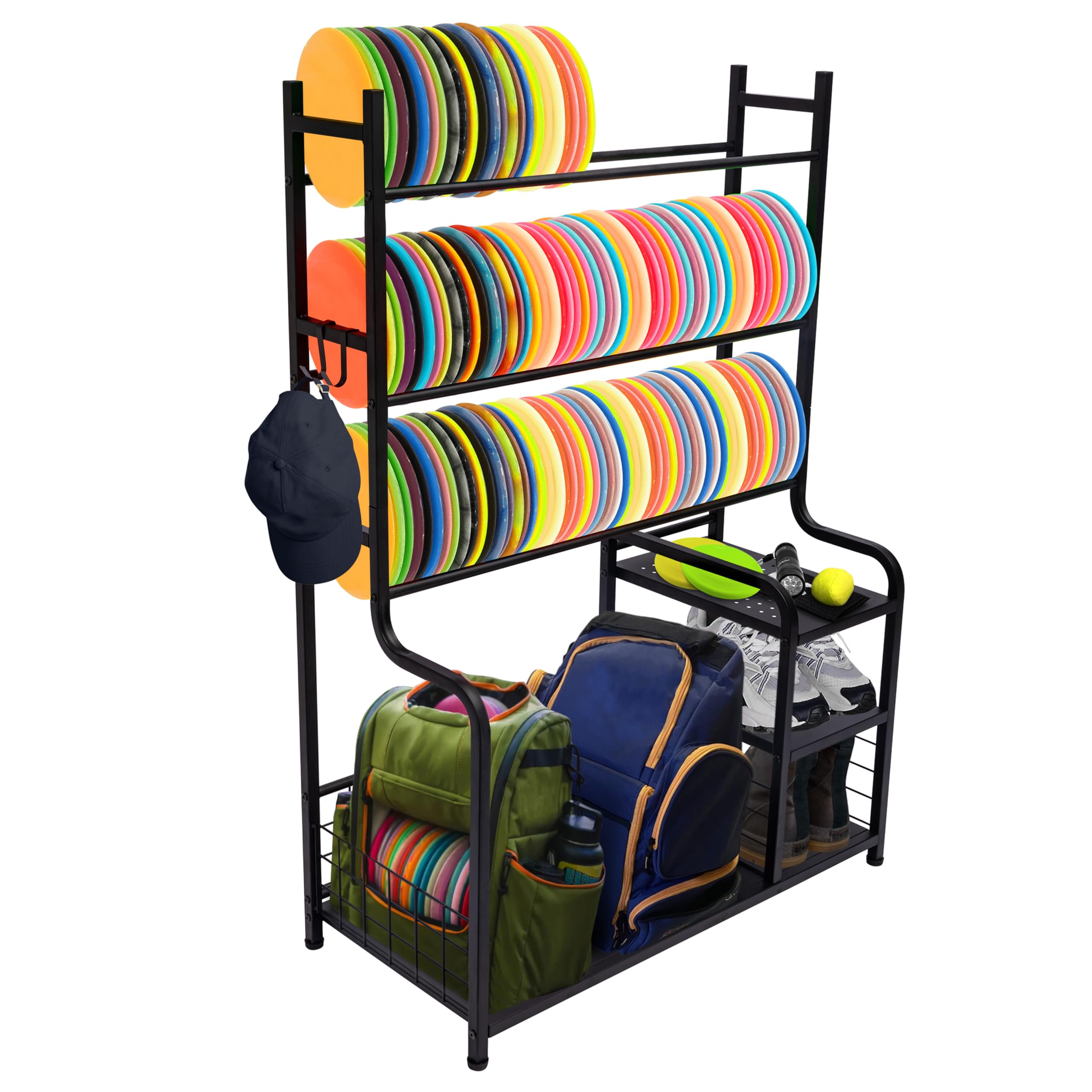 Premium Metal Disc Golf Storage Rack - Heavy Duty Disc Organizer Shelf for Frisbee Equipment | Perfect for Home, Garage & Basement Organization | Black Sport Accessories Stand