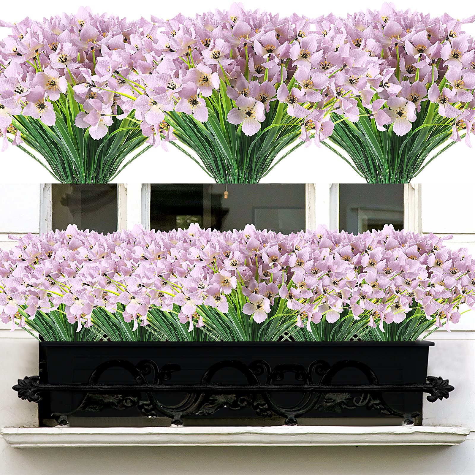 20 Bundles Artificial Hydrangea Silk Flower Heads - UV Resistant Faux Plastic Greenery for Outdoor/Indoor Use - Perfect for Garden, Porch, Window Box, Wedding & Home Decor (Purple)