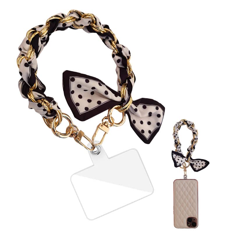 Premium Silk Scarf Phone Lanyard with Chain Wrist Strap - Universal Anti-Lost Phone Accessory for Women - Perfect for Travel, Shopping & Everyday Use