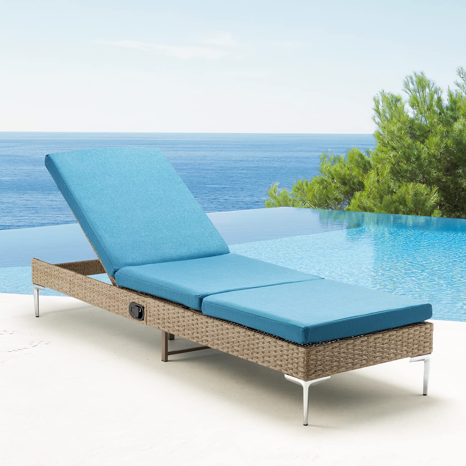HOMREST Outdoor Rattan Chaise Lounge Chair with Adjustable Backrest & Cushions - Patio, Poolside, Garden, Porch, Backyard Relaxation - Wicker Reclining Sun Lounger for Ultimate Comfort
