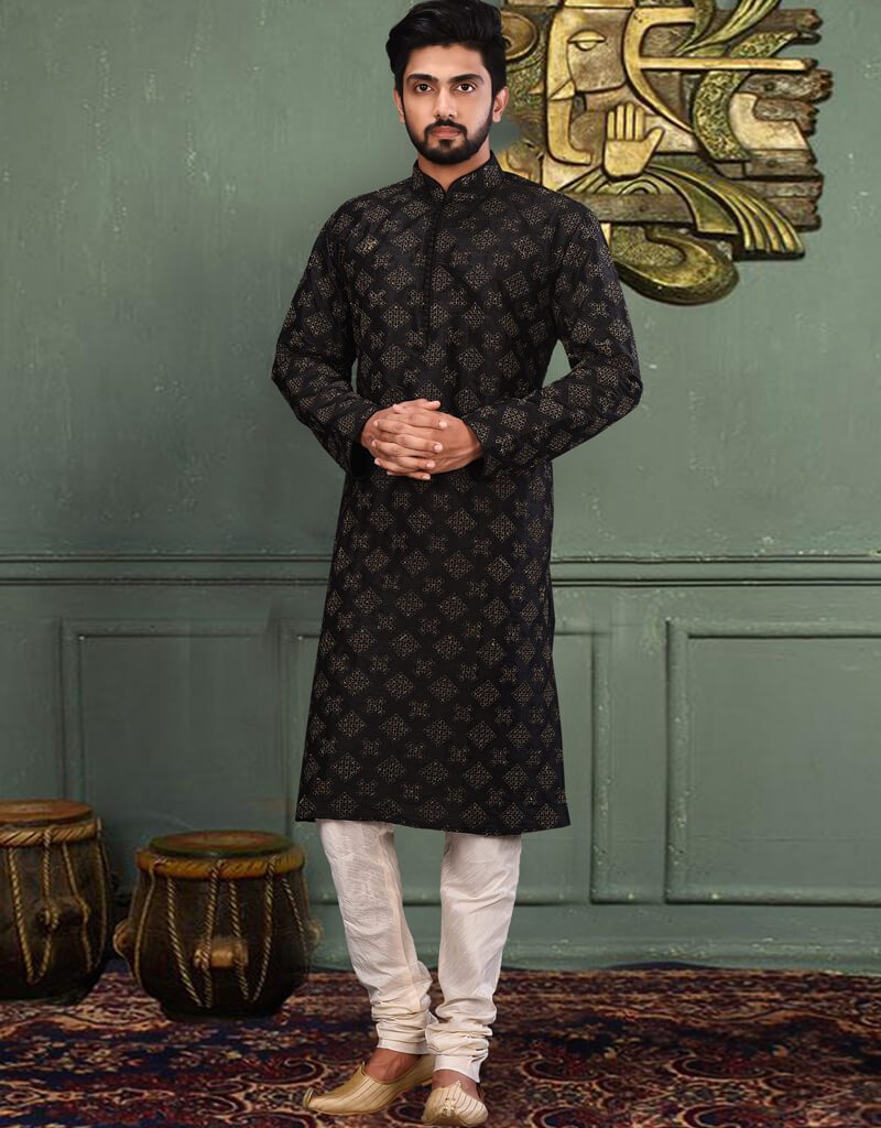 Black Kurta Dupion Silk Churidar Set for Women - Elegant Indian Ethnic Wear for Festivals, Weddings & Special Occasions