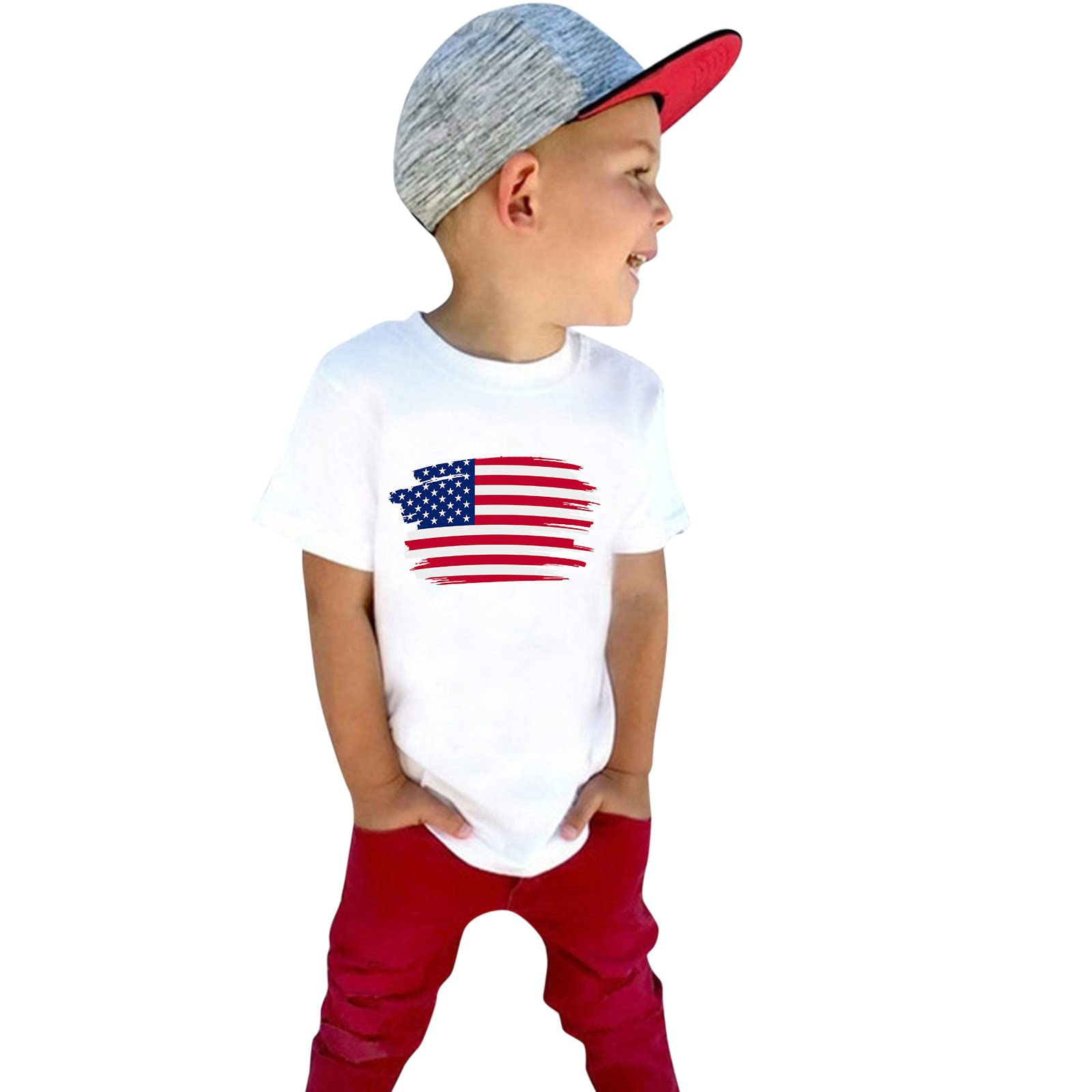 4th of July Patriotic T-Shirt for Toddler Boys & Girls - Short Sleeve Independence Day Tee in White (Size 5 Years) - Perfect for Summer Celebrations, Family BBQs, and Firework Festivals