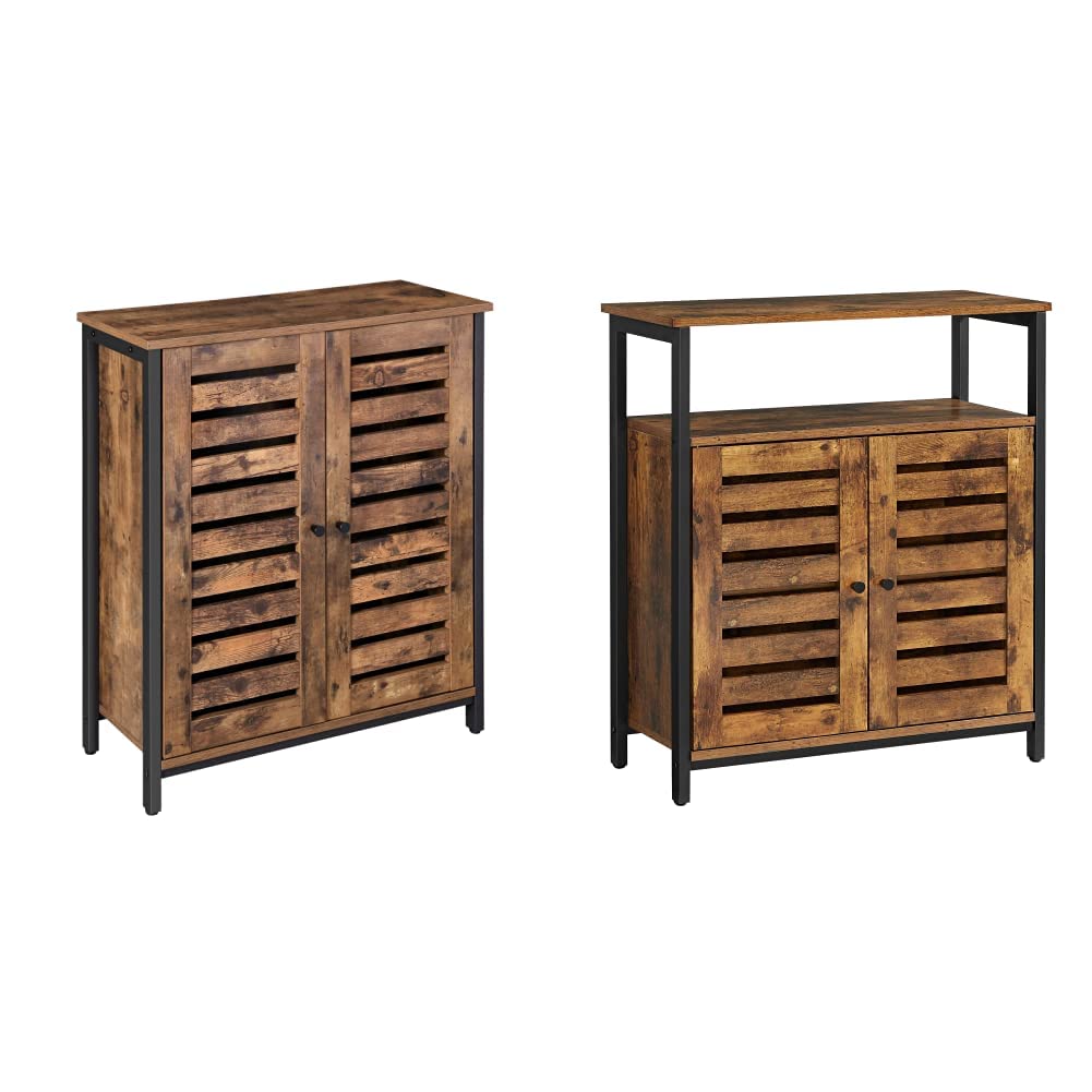 VASAGLE LOWELL Rustic Brown Standing Storage Cabinet with Shelf - Accent Side Cupboard for Living Room, Bedroom, or Office Organization ULSC76BX & ULSC78BX
