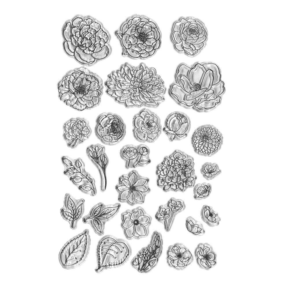 Leaves Flowers Clear Stamp Set for Card Making, DIY Scrapbooking & Photo Album Crafting - Transparent Rubber Stamps for Greeting Cards, Invitations, Journaling and Home Decor Projects