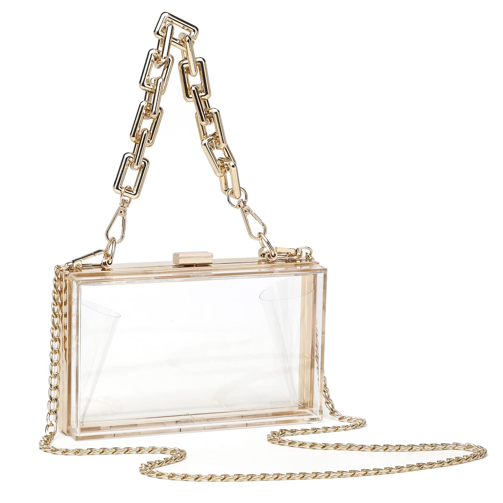 Stylish Clear Acrylic Clutch Purse for Women - Transparent Box Shoulder Bag with Thick Handle & Detachable Metal Chain Strap | Perfect for Evening Parties, Weddings, and Night Out Events
