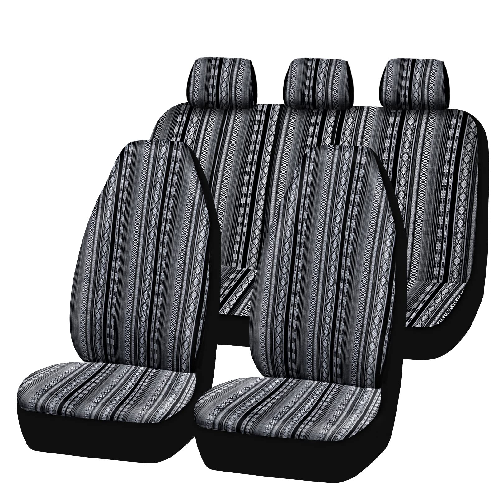 CAR PASS Universal Fit Full Set Car Seat Covers - Airbag Compatible, Pretty Ethnic Style for SUVs, Sedans & Trucks (Black/Gray) - Perfect for Road Trips, Daily Commute & Family Travel