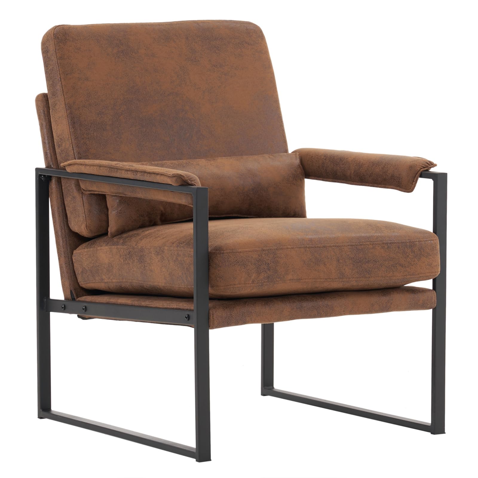Modern Accent Chair for Living Room - Iron Frame Lounge Chair with Bronzing Fabric, Single Armchair for Bedroom, Office, Small Spaces - Perfect for Reading, Relaxing & Vanity Use - Orange