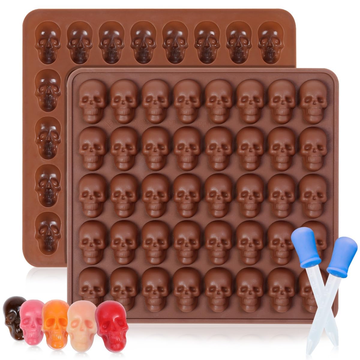 Halloween Skull Silicone Molds for Baking - 2 Pack (40 Cavities) Non-Stick Candy Molds for Gummies, Chocolate & Ice Cubes - Perfect for DIY Treats, Party Favors & Spooky Desserts