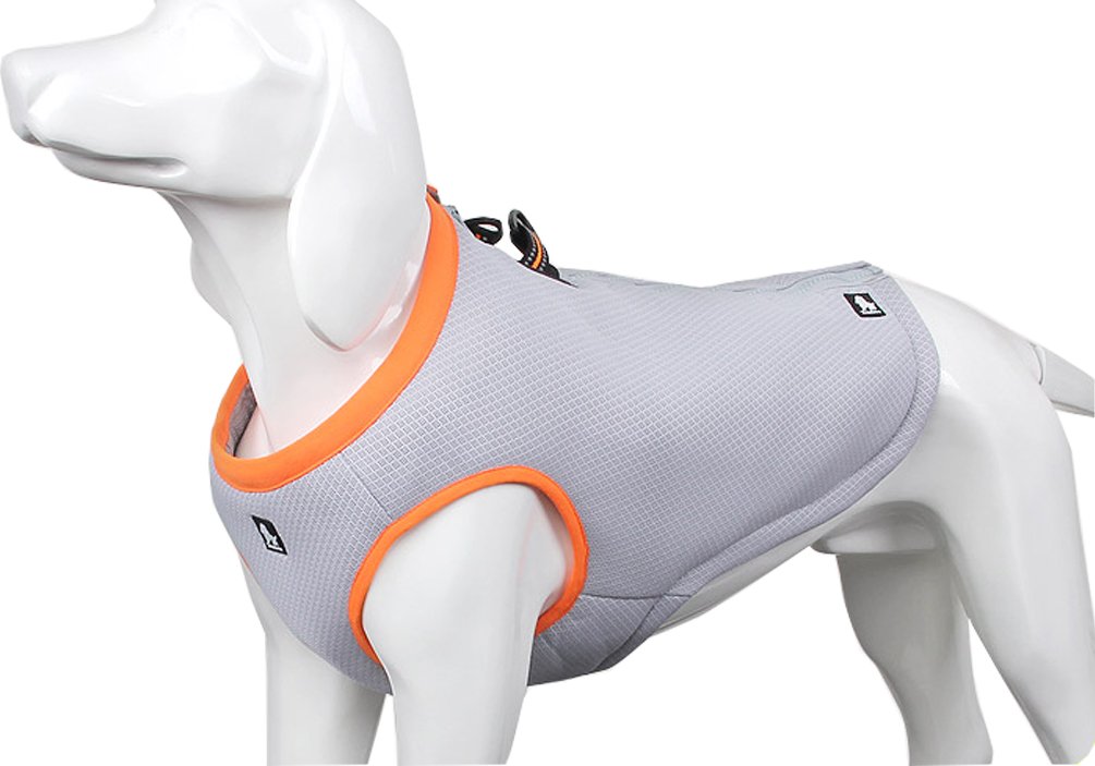 SGODA Dog Cooling Vest - Breathable Mesh Harness for Hot Weather, Grey & Orange, Large Size - Perfect for Summer Walks, Hiking, and Outdoor Adventures