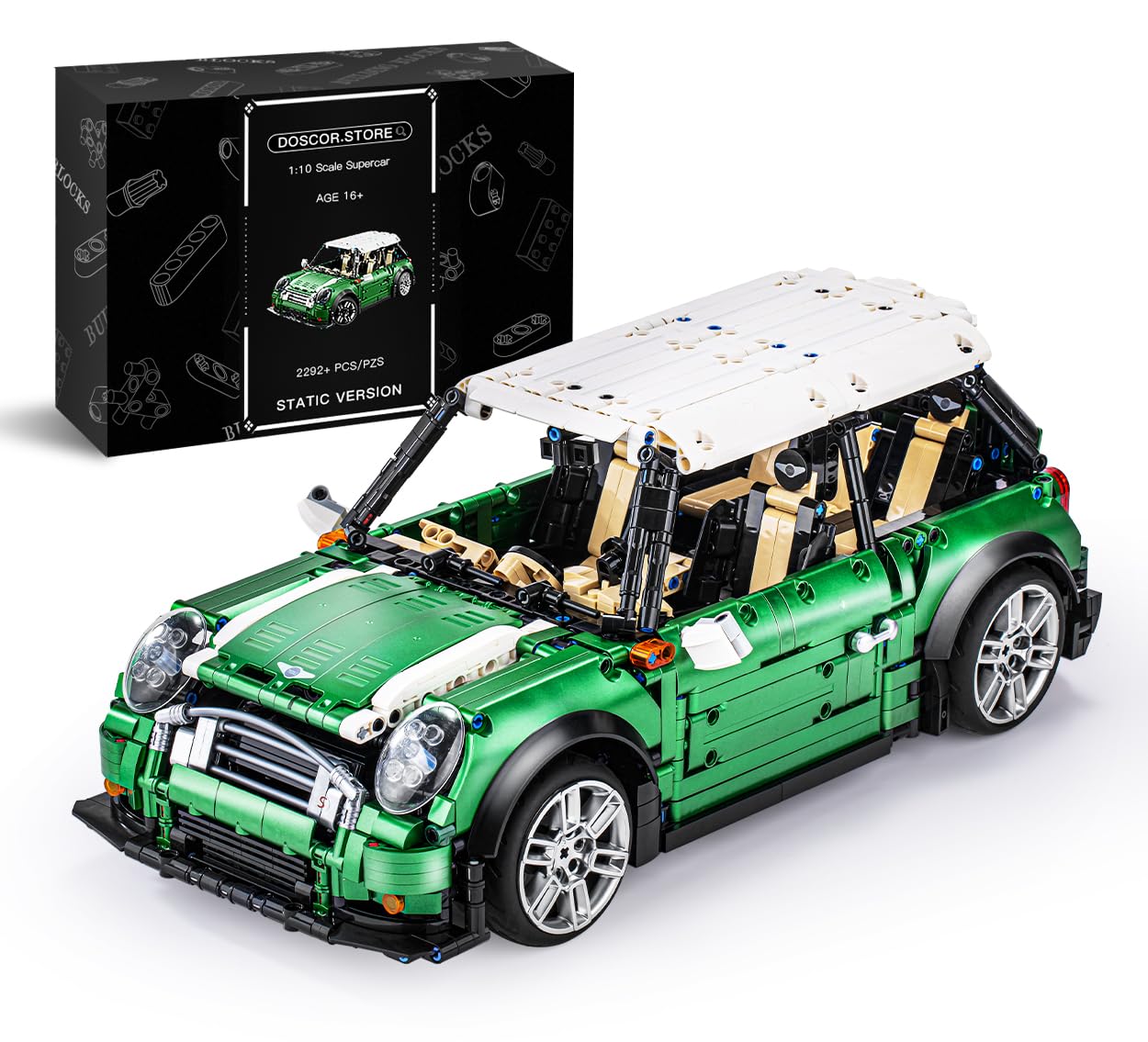 DOSCOR 1:10 Scale Retro Cooper Car Building Kit - 2292 PCS Classic Model Car Building Blocks Set for Adults & Teens | Collectible Technical Car Set | Perfect for Home Decoration, Gift Giving & STEM Learning