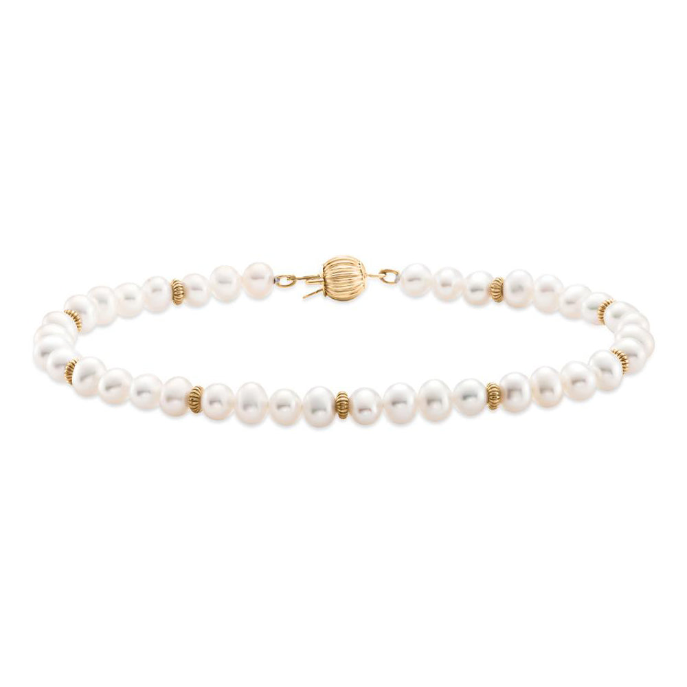14K Yellow Gold Freshwater Pearl Rondelle Bracelet for Women - Elegant Pearl Jewelry Gift for Birthday, Anniversary & Special Occasions