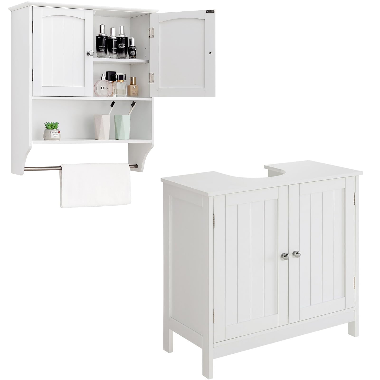 Iwell White Wall Storage Cabinet with 2 Doors & Adjustable Shelf - Bathroom Sink Organizer, Living Room Storage Solution - Perfect for Small Spaces, Toiletries & Home Decor Organization
