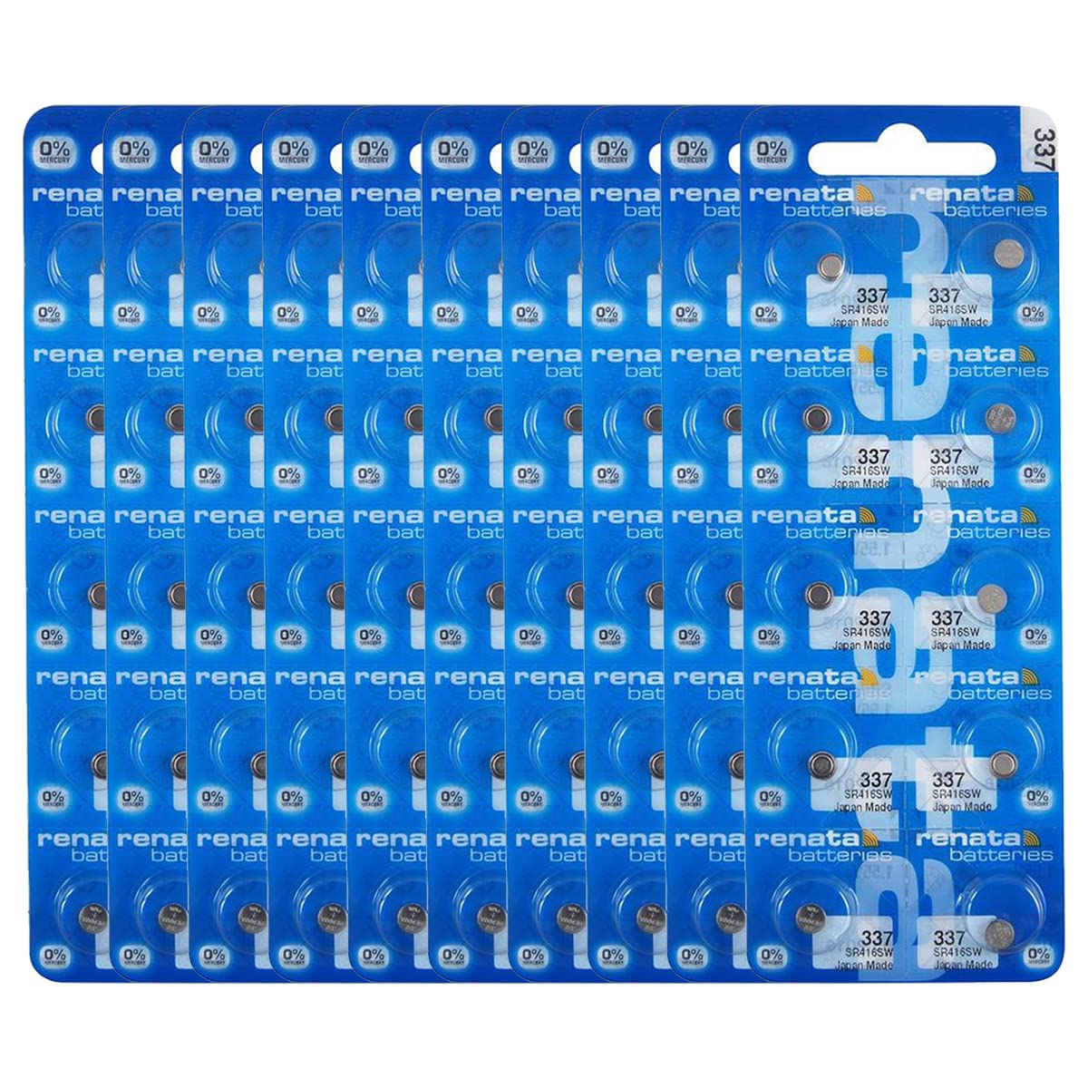 Renata 337 SR416SW 1.55V Silver Oxide Watch Batteries (100 Pack) - Long-Lasting Power for Watches, Calculators, Medical Devices & Small Electronics
