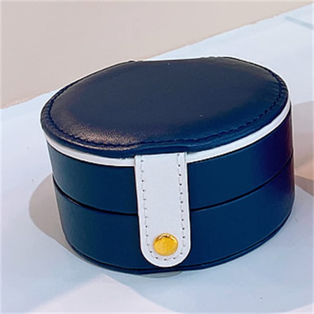 Round Leather Jewelry Box with Zipper - Portable Earring Holder & Travel Organizer for Women | Jewelry Display Case | Perfect for Travel, Home Storage & Gift Giving (Blue)