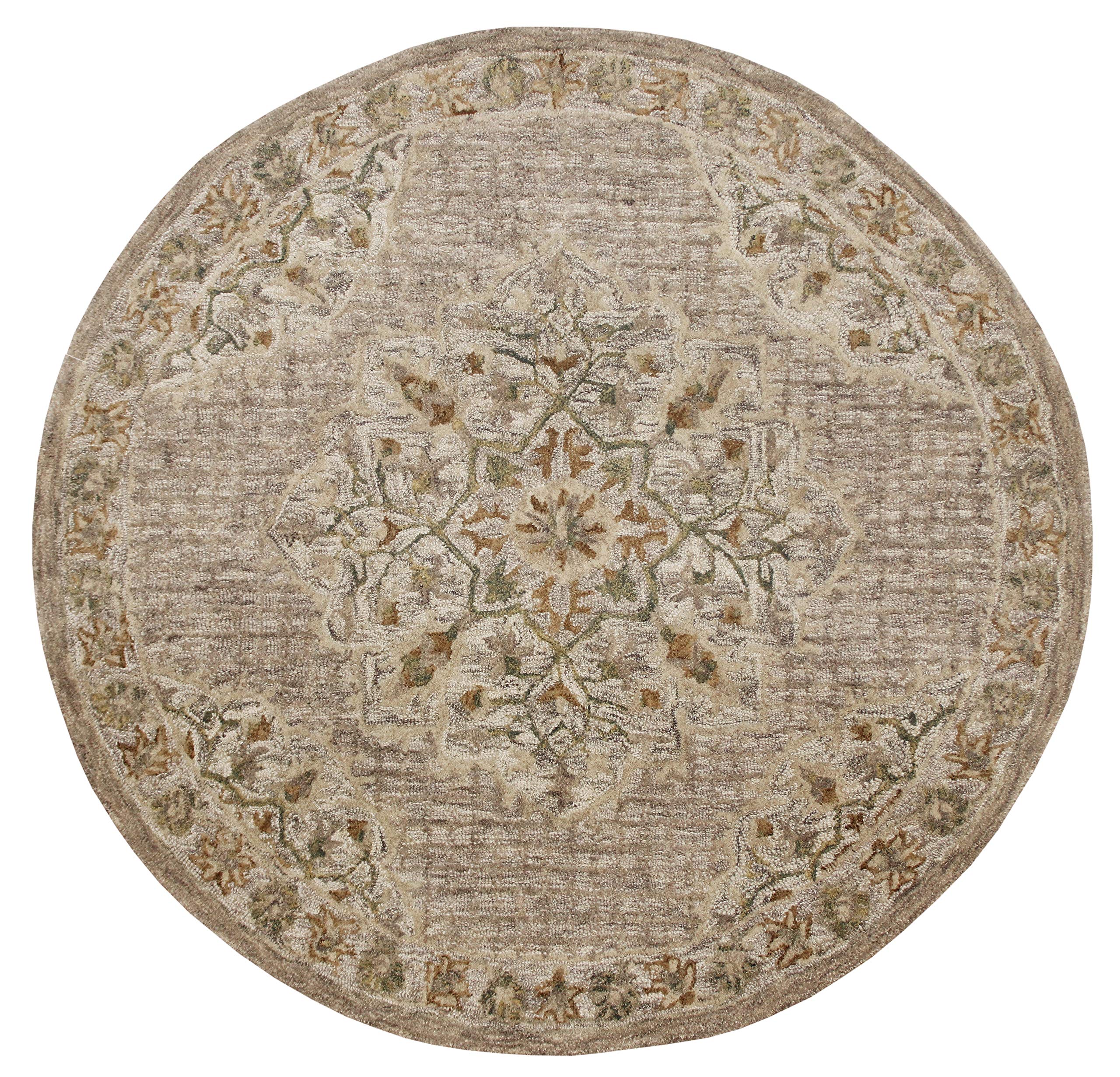 LR Home 6ft Round Natural Wool Area Rug - Hand Tufted Modern Farmhouse Boho Style for Bedroom, Living Room, Office | Soft Beige/Cream Indoor Carpet for Home Decor | Perfect for Entryway, Playroom & Cozy Spaces