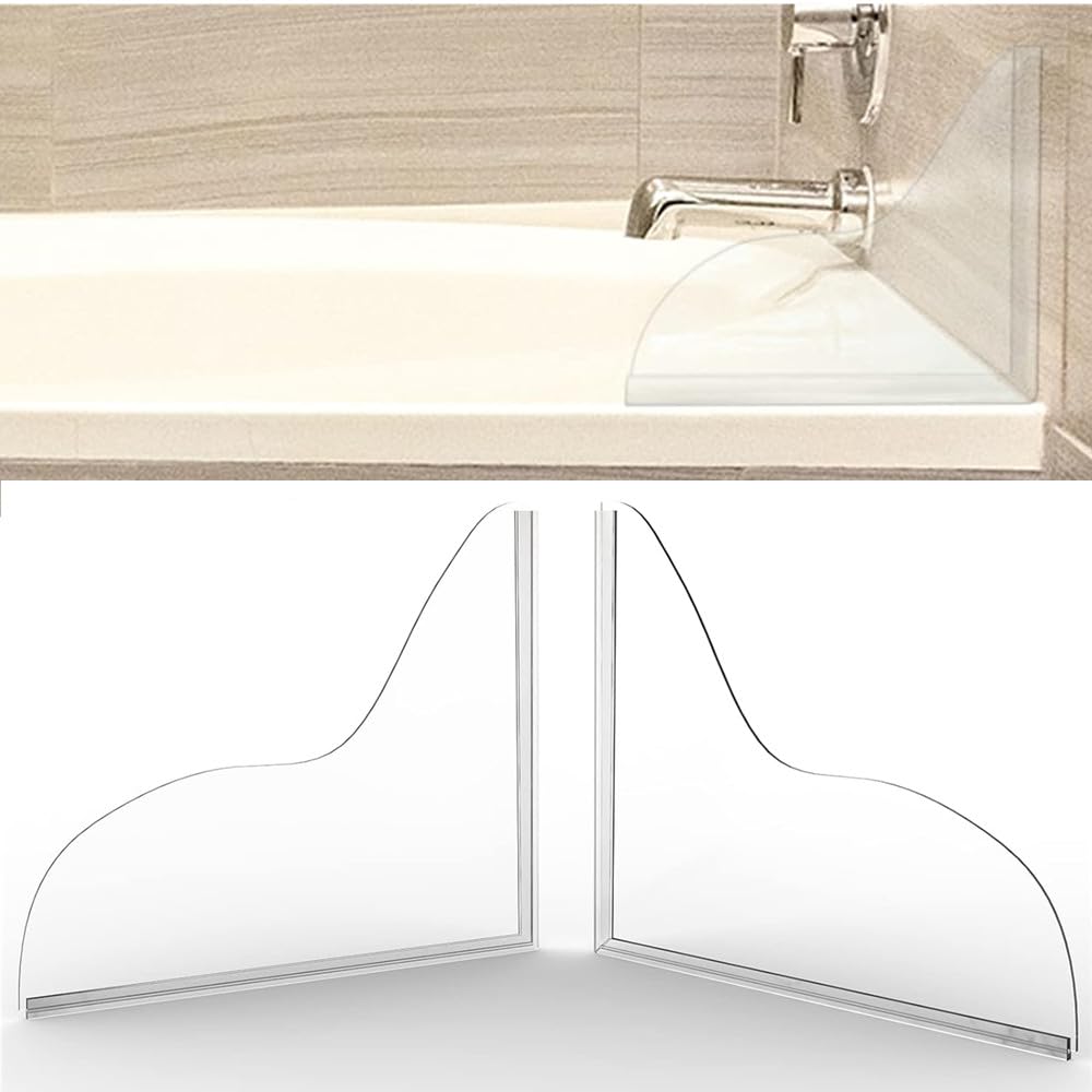 2Pcs Self-Adhesive Shower Splash Guard for Bathtub - Waterproof Bathroom Protector, No Drilling Needed, Easy Installation - Keep Water in Shower for Clean & Dry Bathroom Floor (Perfect for Kids, Elderly & Pet Safety)