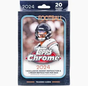 2024 Topps Chrome Football Hanger Box - 24 Trading Cards with Star Players | Collectible NFL Trading Cards for Sports Fans & Card Collectors | Perfect for Gifts, Collections, and Fantasy Football Enthusiasts