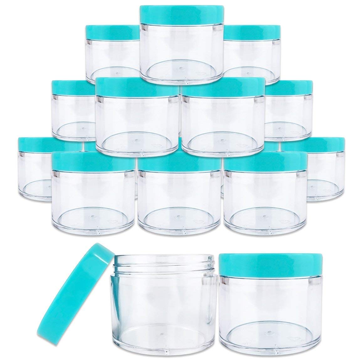 Beauticom 60ml (2oz) Clear Leak-Proof Plastic Jars with Teal Lids - 36 Pack for Cosmetics, Lotions, Creams & Salves | Perfect for DIY Beauty Products, Travel Toiletries & Home Organization