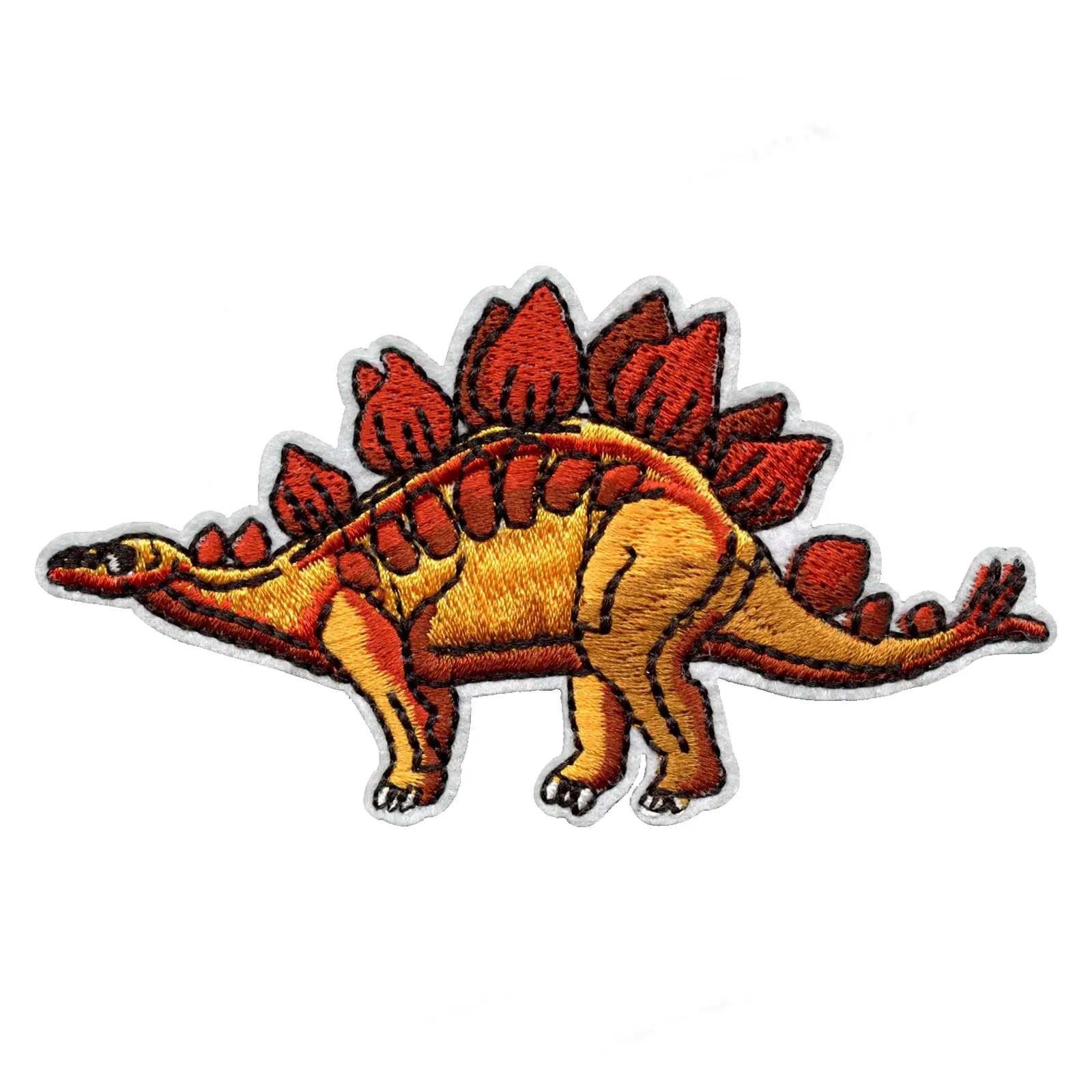 Stegosaurus Orange Dinosaur Embroidered Iron On Patch with Spiked Tail - Perfect for DIY Jackets, Backpacks, and Costume Accessories