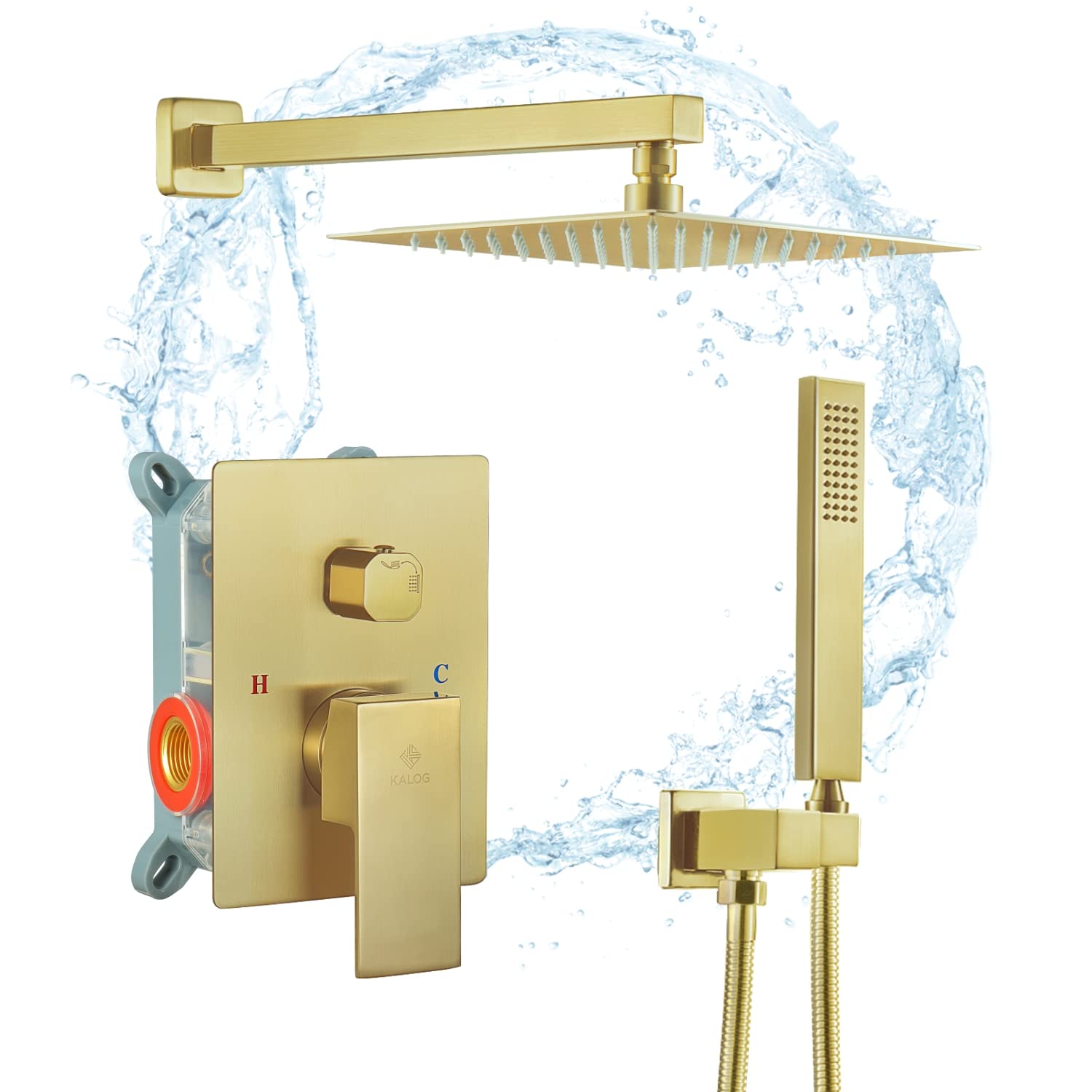 Premium Brass Rain Mixer Shower System with Multi-Function Jets - Brushed Gold 10