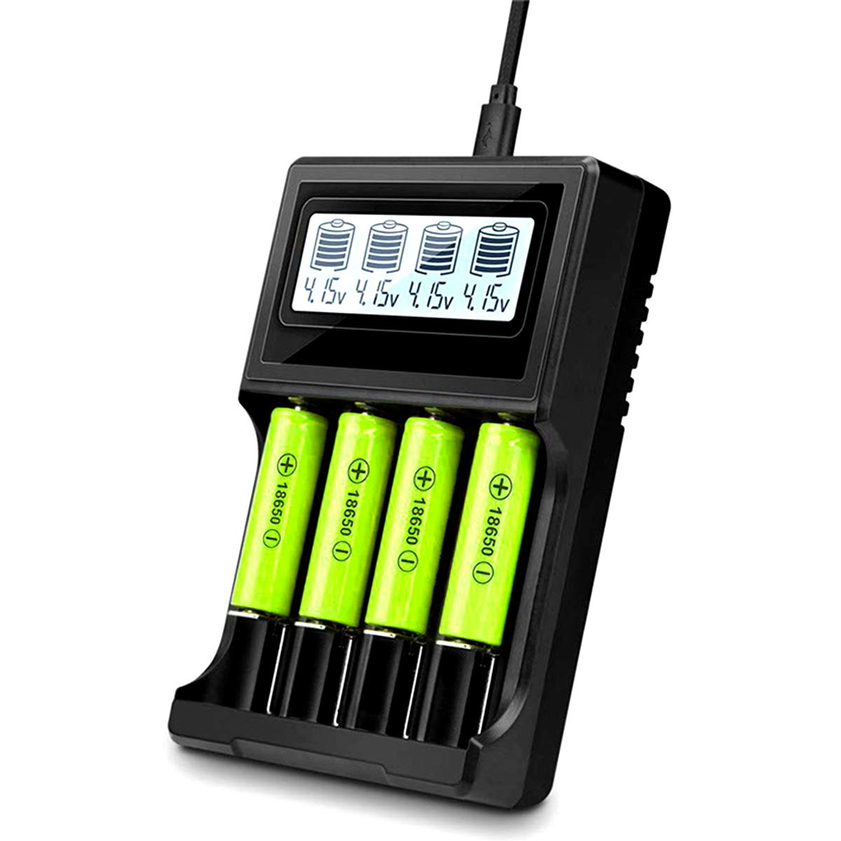 Nicoone 4-Slot Smart Battery Charger with LCD Display - Universal Li-ion Battery Charger for 3.3V/3.7V 14500 18650 Rechargeable Batteries - Perfect for Flashlights, Cameras, and Electronic Devices