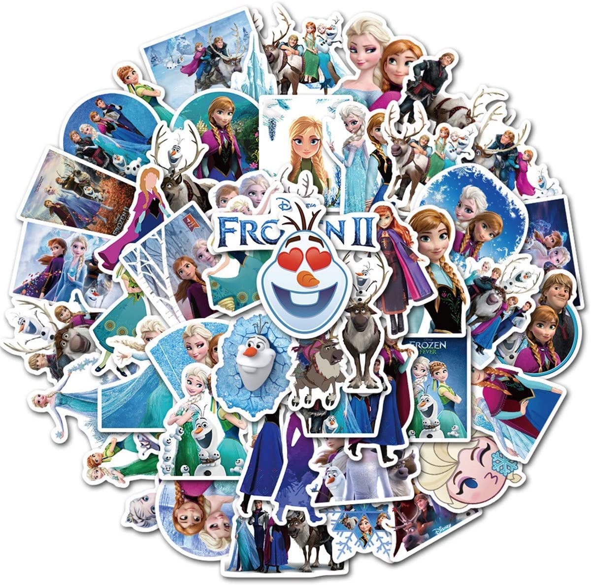 50Pcs Frozen Waterproof Vinyl Stickers - Durable Decals for Water Bottles, Luggage, Bikes & Cars - Disney Anime Stickers for Kids - Perfect for School, Travel & Home Decor