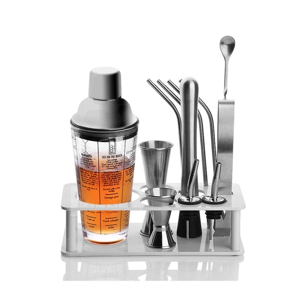 Premium 14-Piece Stainless Steel Cocktail Shaker Set - 400mL Bartender Kit with Stand, Jigger & Bar Tools | Professional Mixology Equipment for Home Bars, Parties & Cocktail Making | Durable & Stylish Bar Accessories