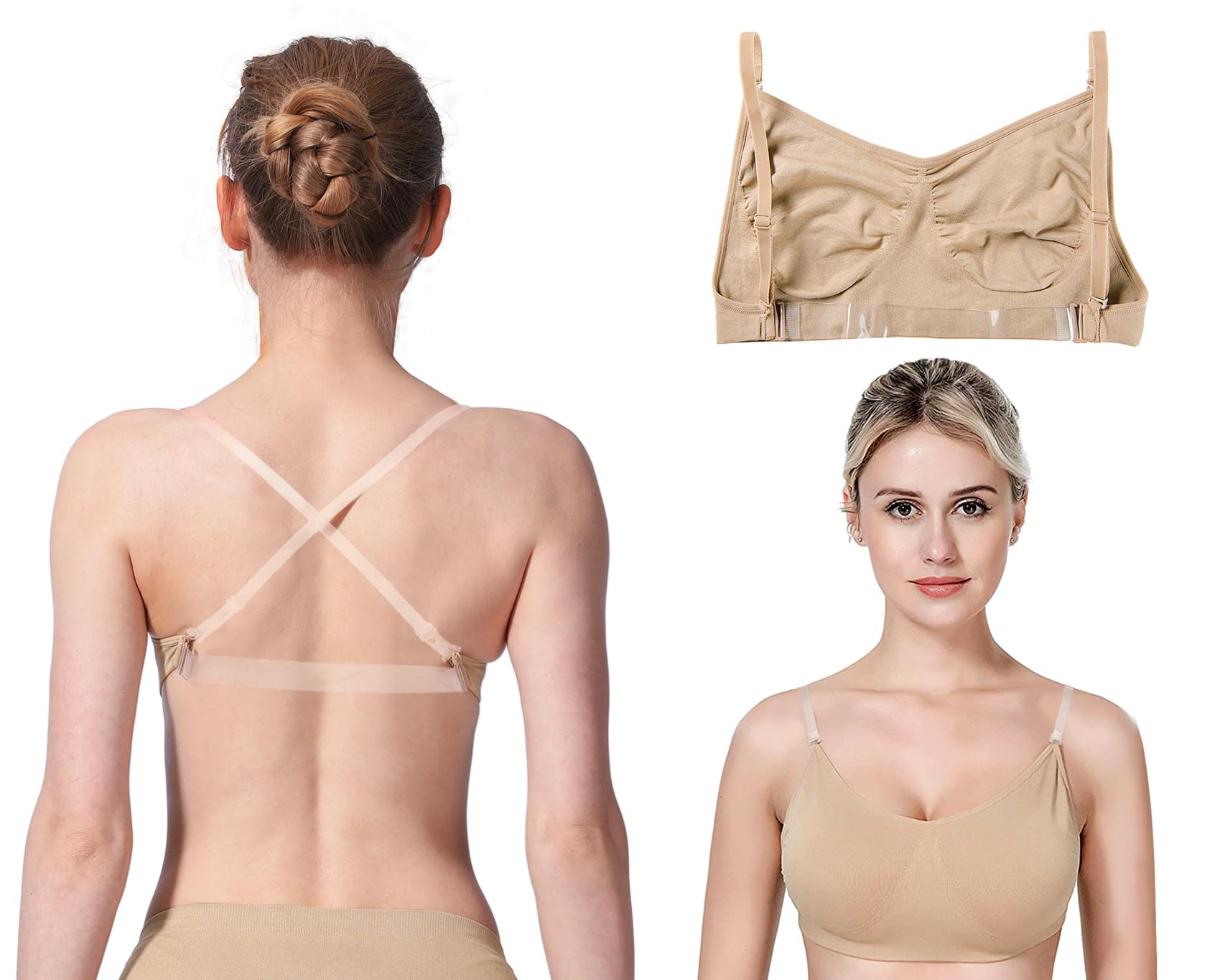 MOLLDAN Women's Adjustable Clear Strap Dance Bra - No Sponge Ballet Sports Bra for Girls & Women - Perfect for Ballet, Yoga, Gym & Dance Performances