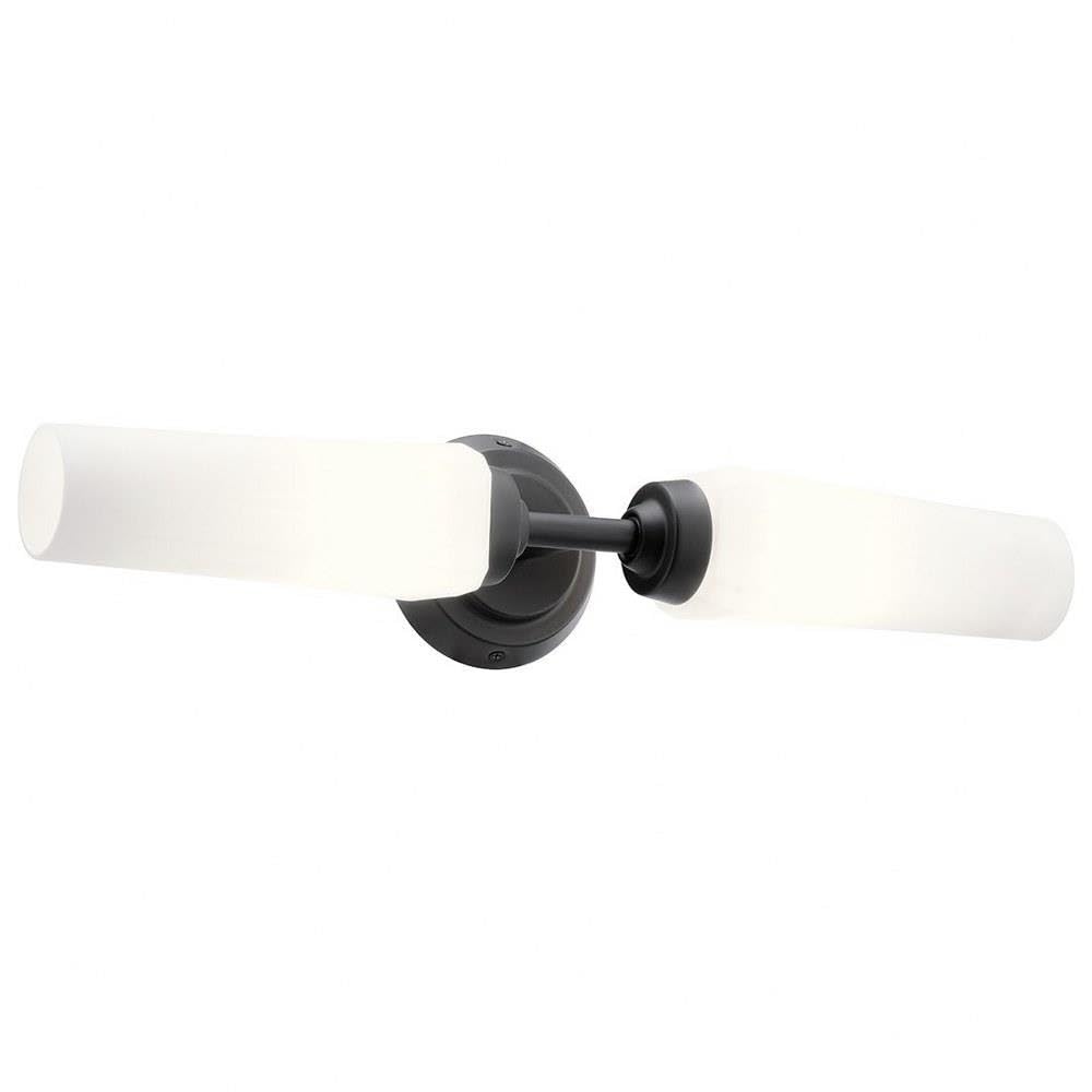 Kichler Truby 19.75 Inch 2-Light Black Bathroom Vanity Light with Satin Etched Cased Opal Glass - Perfect for Modern Bathroom, Powder Room or Dressing Area Lighting (Model 55074BK)