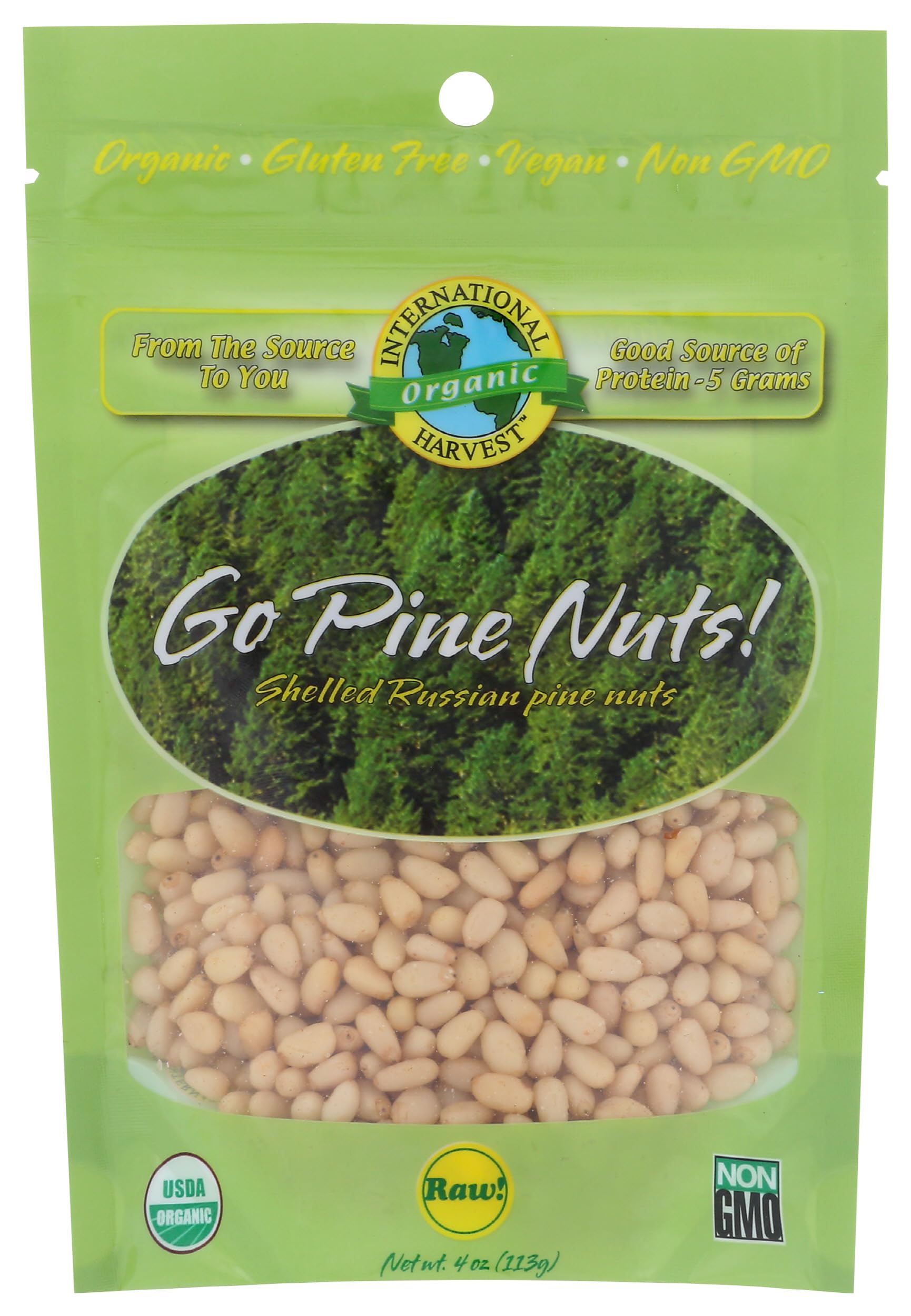 Organic Raw Pine Nuts 4oz - International Harvest - Premium Quality, Non-GMO, Gluten-Free - Perfect for Salads, Pesto, Baking & Healthy Snacking