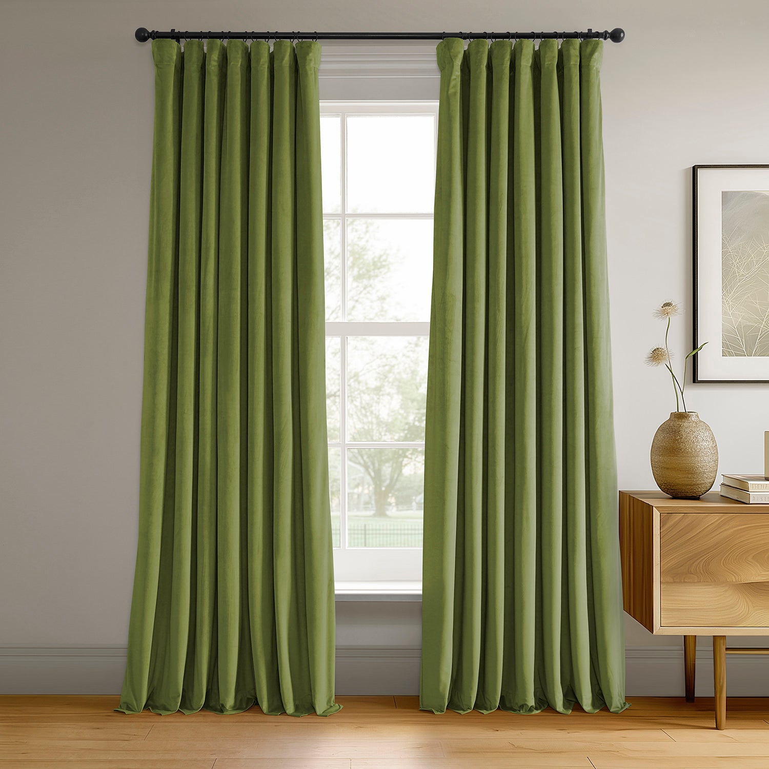 Luxury Basque Green Signature Velvet Blackout Curtains for Bedroom - Thermal Insulated, Noise Reducing, Light Blocking Drapes for Home & Office Decor