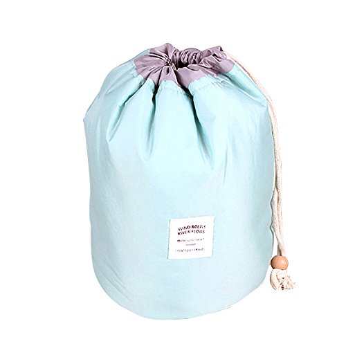 Portable Travel Barrel Carry Case - Large Cosmetic & Toiletry Storage Bag with Drawstring Pockets (Green) - Perfect for Makeup Organization, Gym Essentials & Weekend Getaways