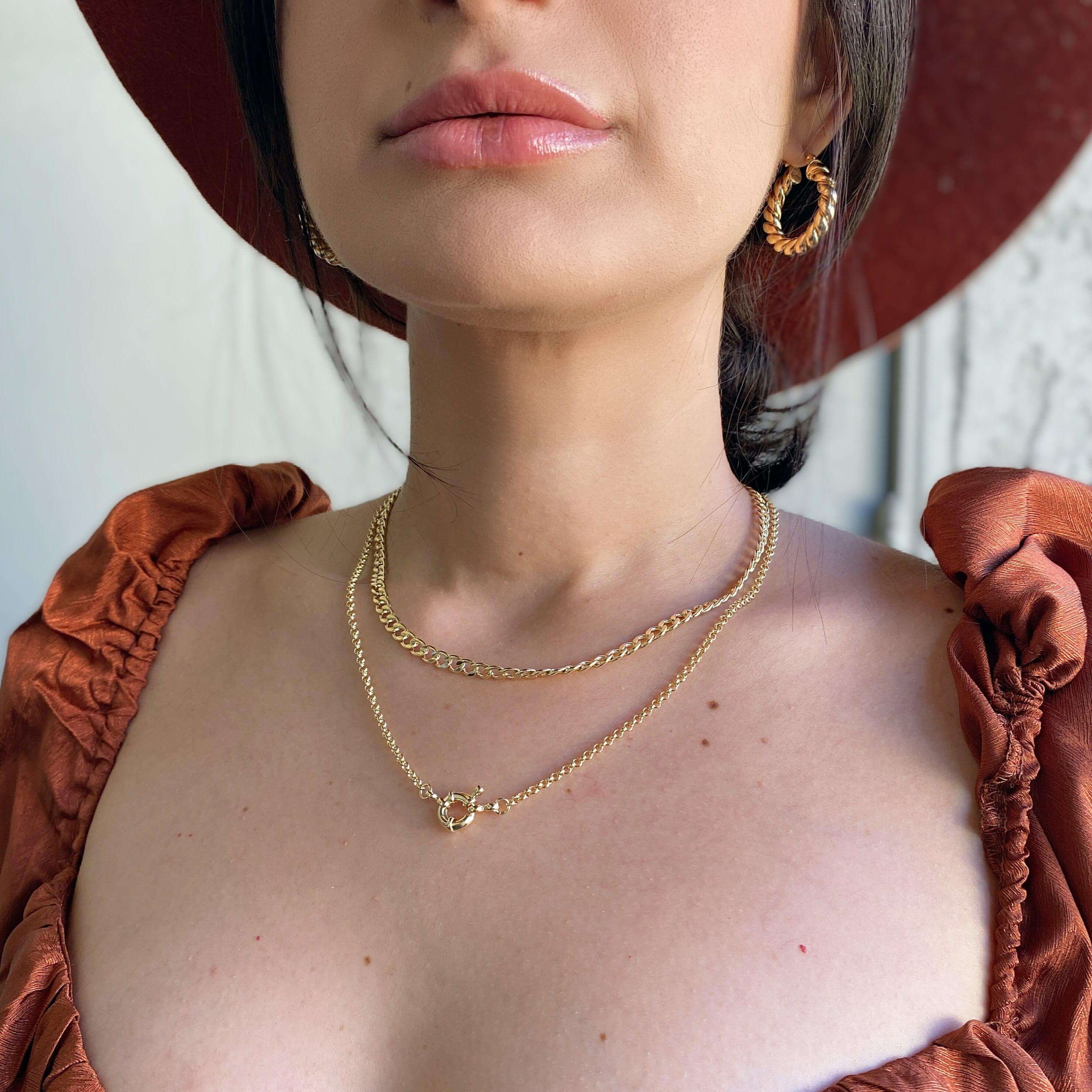 18K Gold Filled Rolo Chain Necklace with Front Clasp - Elegant Layering Jewelry for Women, Perfect for Everyday Wear, Date Nights & Special Occasions