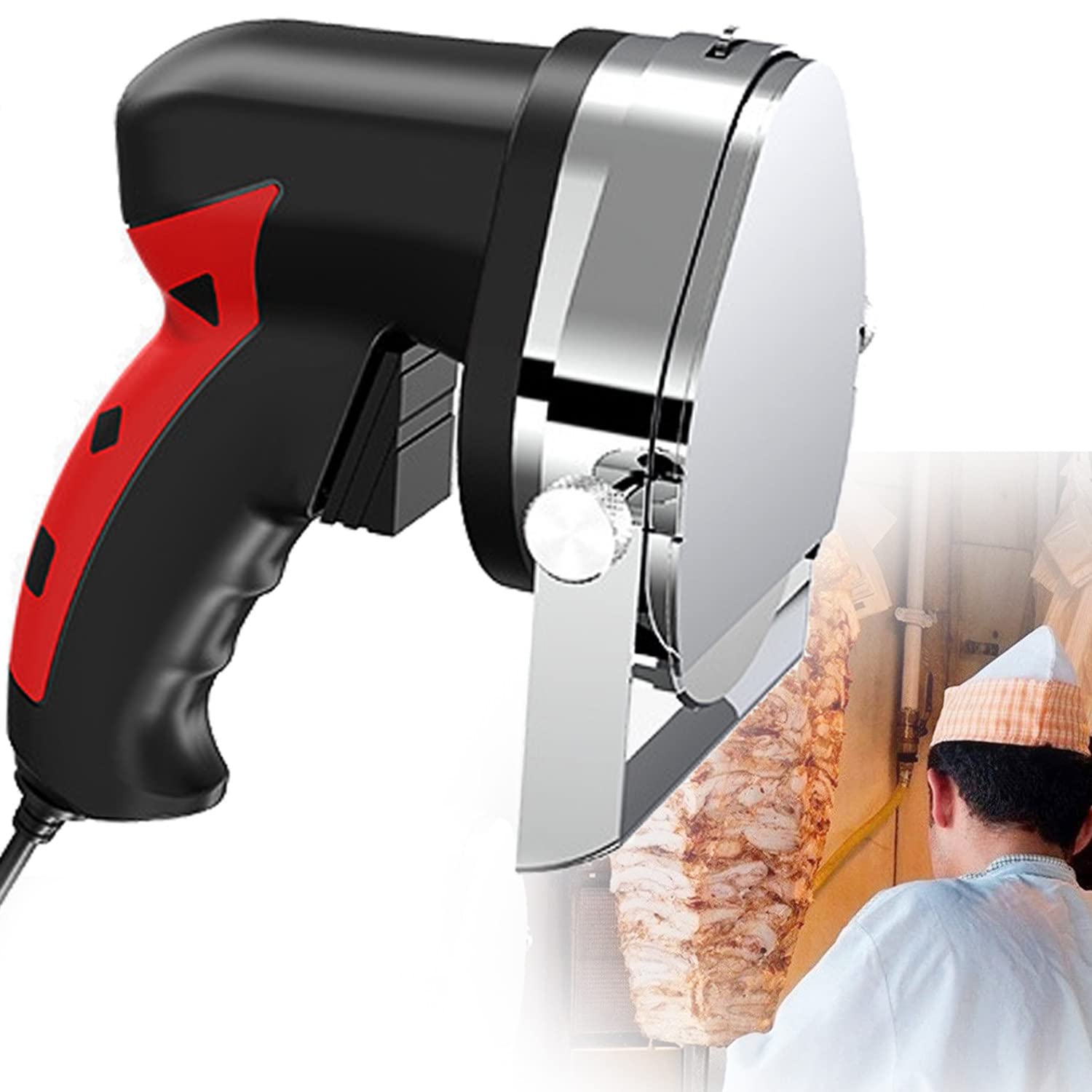 Professional Electric Kebab Slicer - Adjustable Stainless Steel Shawarma Knife with 2 Blades for Gyro, Doner & Meat Cutting | Commercial & Home Use for Restaurants, BBQ Parties & Food Prep (Red)