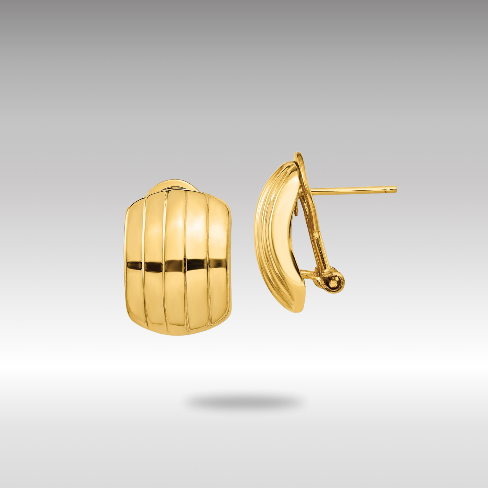 Gold Polished Ribbed Omega Back Post Earrings TF215 - Elegant Women's Jewelry for Parties, Weddings & Special Occasions