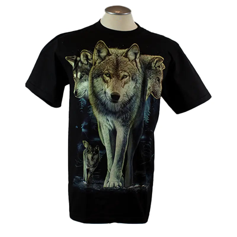 BOL/Open Road Men's Glow In The Dark Wolf Graphic T-Shirt - Cool Novelty Tee for Night Parties, Concerts & Outdoor Adventures