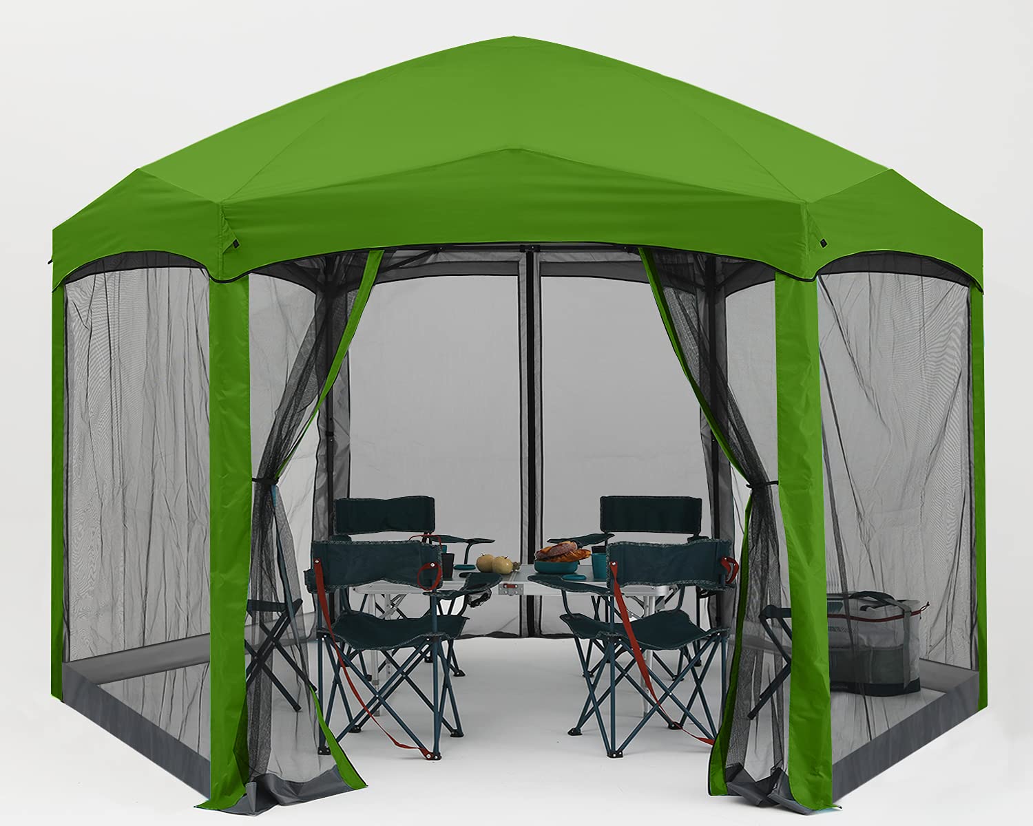 COOSHADE 12x10ft Pop Up Gazebo with 6 Sides & Screened Canopy - Outdoor Screen House Tent in Grass Green for Camping, Backyard, Picnic & Patio Protection