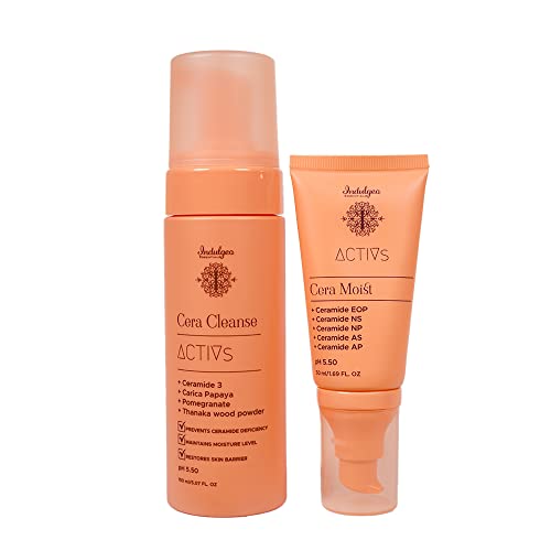 Indulgeo Essentials CeraMoist 50ml + CeraCleanse 150ml Combo Set - Organic Face Moisturizer & Cleanser for All Skin Types | Handmade Skincare Routine | Hydrating & Gentle Cleansing for Daily Use, Travel & Gift