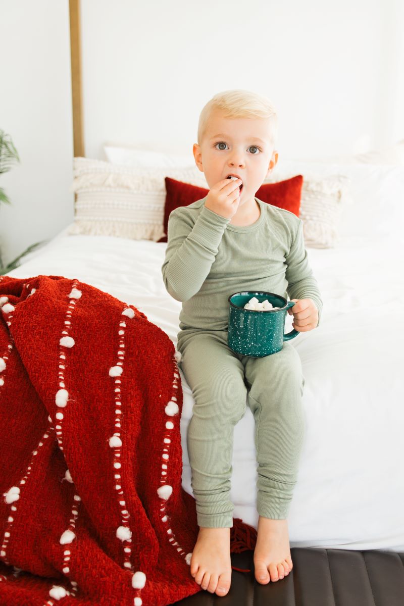 Sage Ribbed Two Piece Pajama Set - Soft Cotton Sleepwear for Women, Cozy Loungewear for Relaxing at Home & Bedtime Comfort