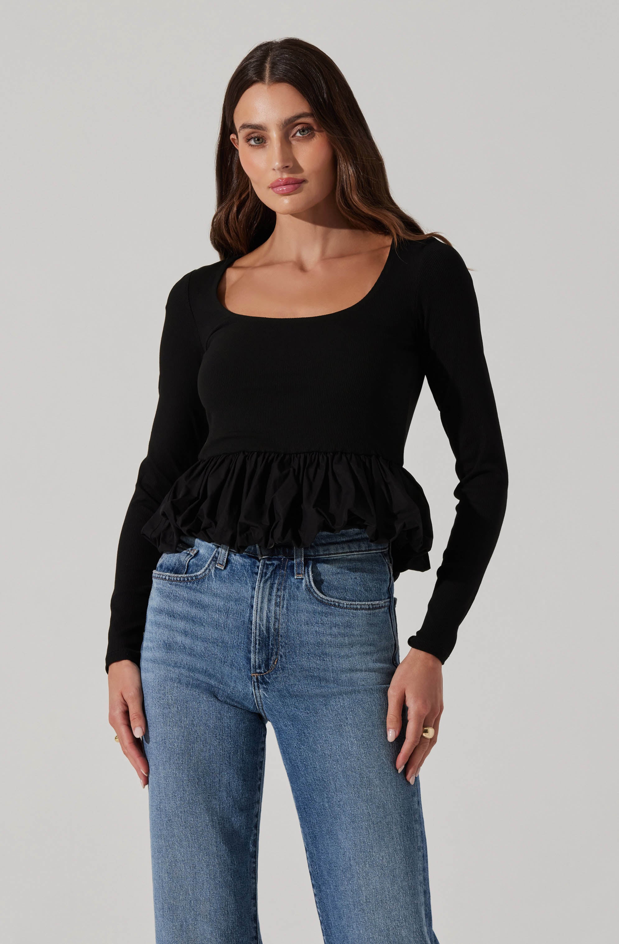 Stylish Bubble Hem Peplum Top for Women - Flowy Blouse with Ruffle Detail - Perfect for Casual Outings, Office Wear & Date Nights
