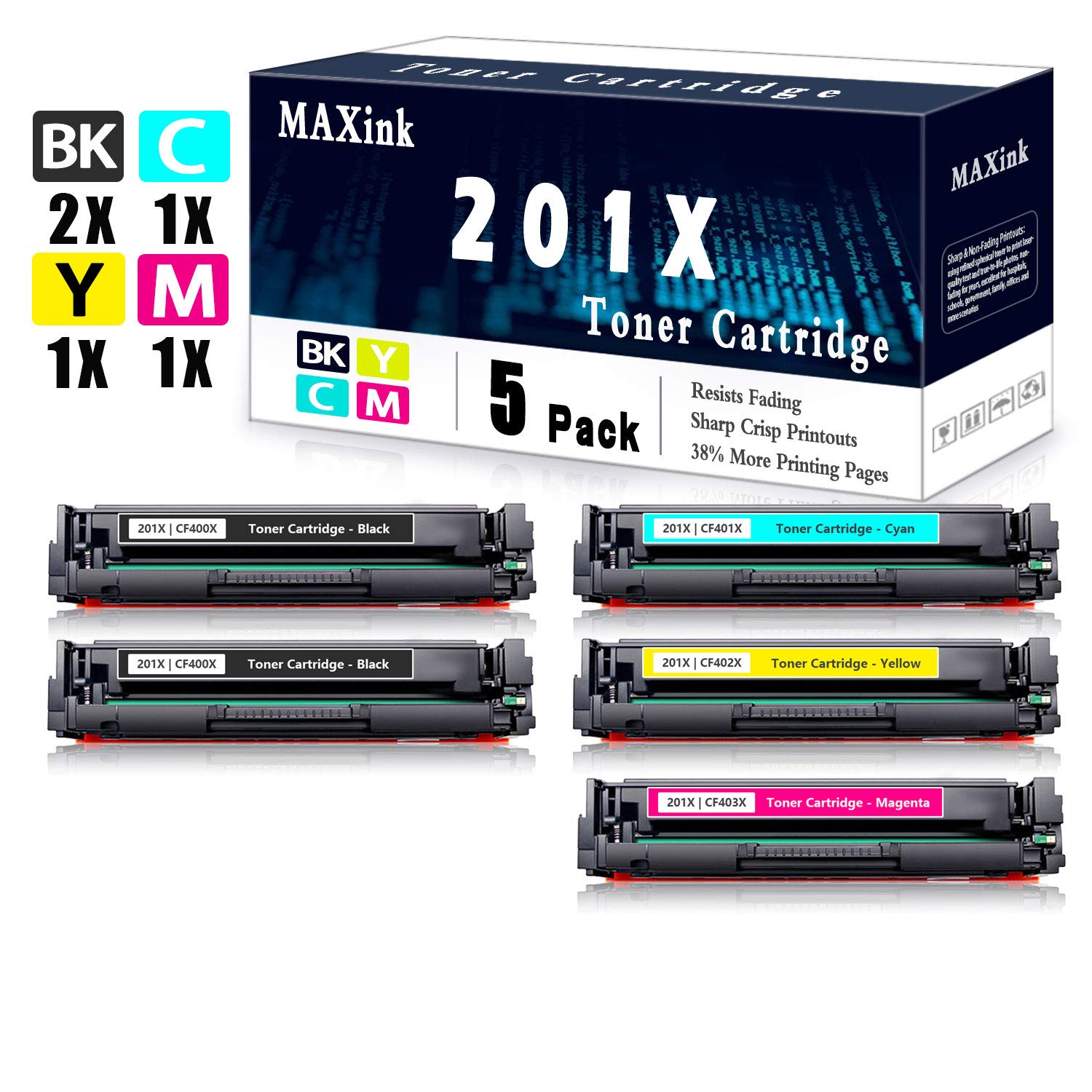 5-Pack (2BK+C+Y+M) Compatible Toner Cartridge Replacement for HP Color Laserjet Pro M252dw M252n MFP M277 Series - High Yield Printing for Home & Office Use