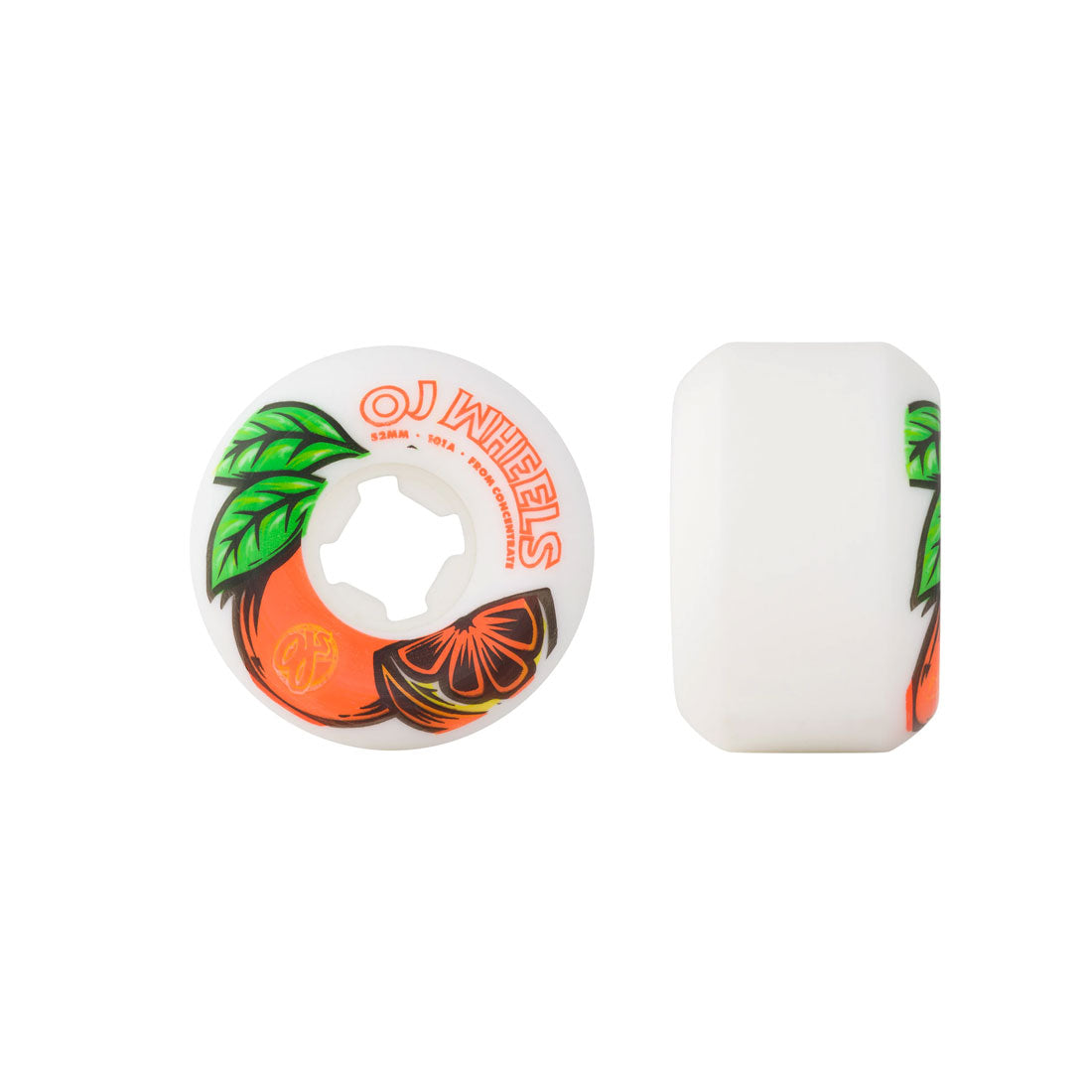 OJs From Concentrate V2 52mm 101a Hardline Skateboard Wheels - White/Orange - Perfect for Street Skating and Tricks