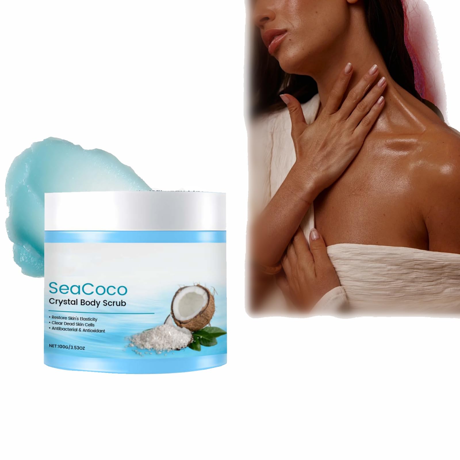 SeaCoco Crystal Body Scrub with Sea Salt & Coconut Oil - Natural Exfoliating Scrub for Women & Men - Deep Cleansing & Gentle Skin Care for Sensitive Skin - 3.52 Fl Oz - Perfect for Spa Days & Dry Skin Treatment