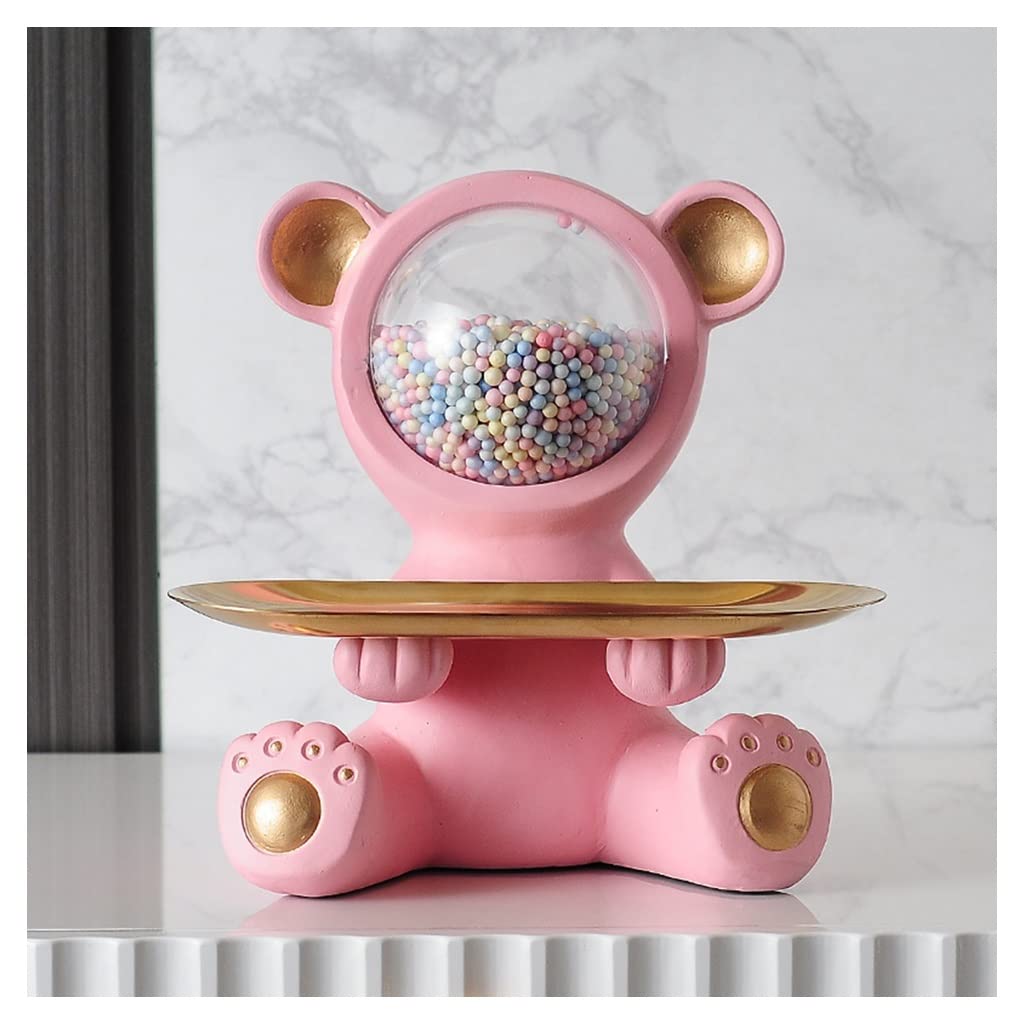 Resin Space Bear Figurine Tray - Key & Jewelry Organizer for Entryway, Vanity Dresser | Halloween Candy Dish, Watch & Phone Holder | Unique Birthday Gift for Women (Pink) - Perfect for Home Decor, Party Favors & Gift Giving